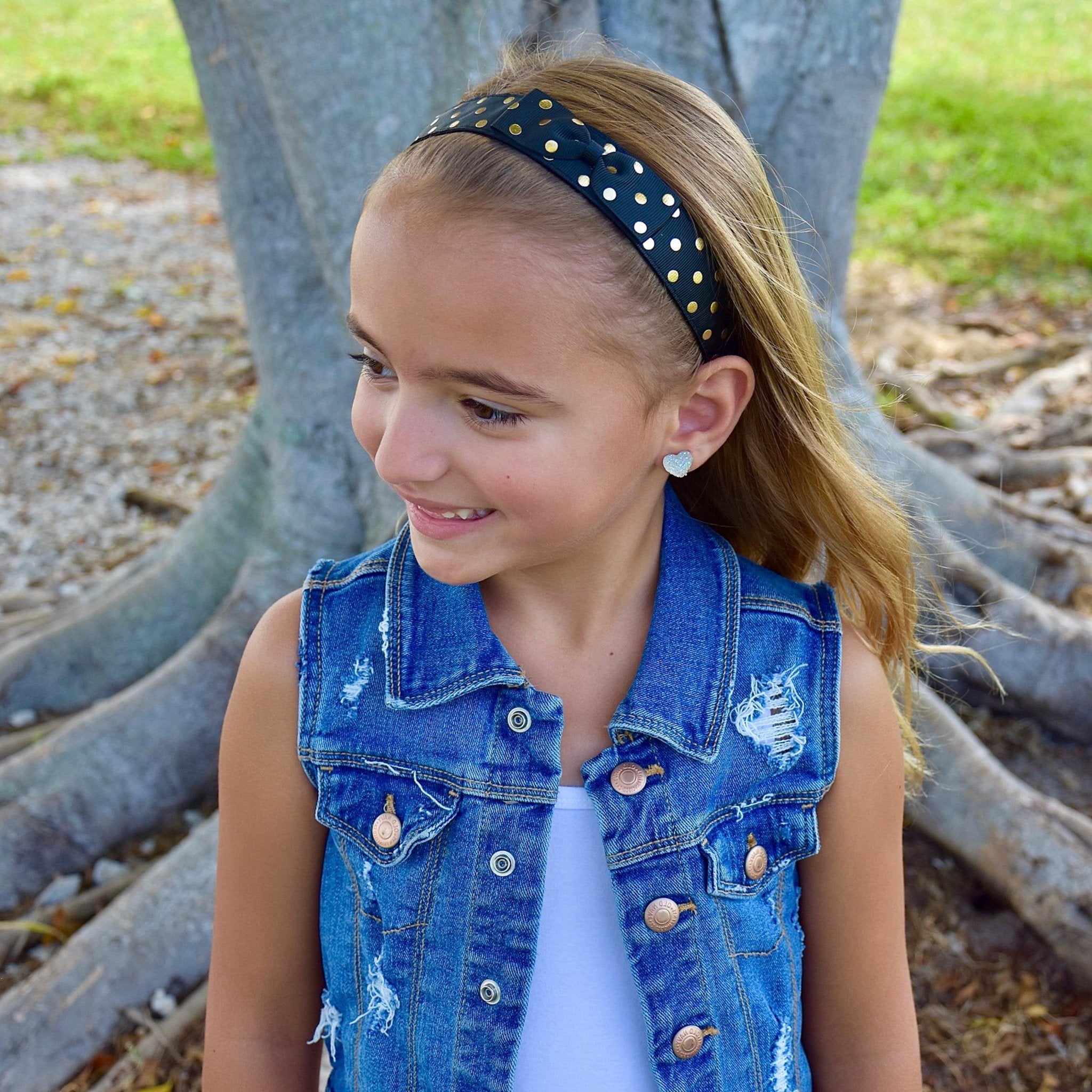 Adjustable No Slip Polka Dot Bow Headband - FROG SAC