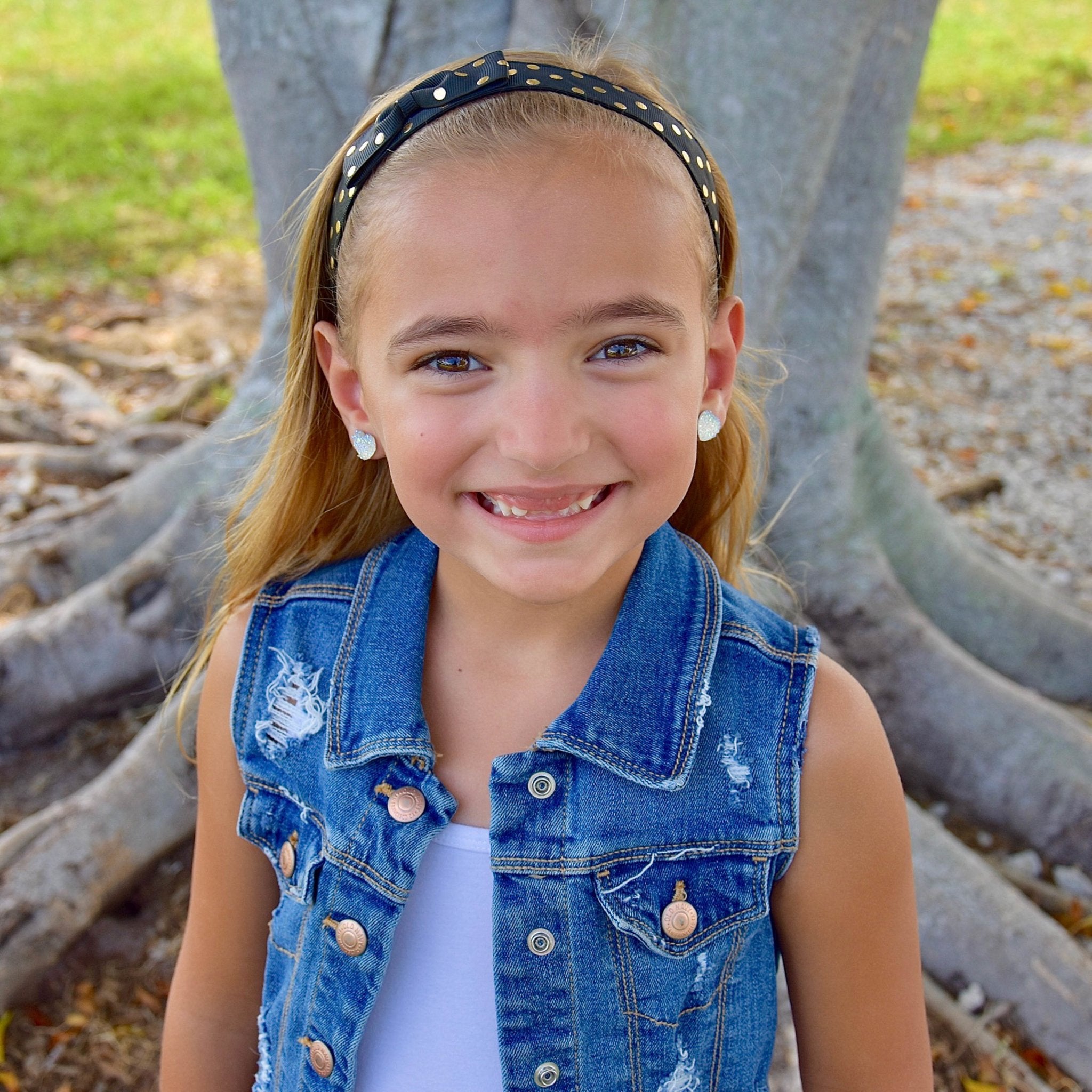 Adjustable No Slip Polka Dot Bow Headband - FROG SAC