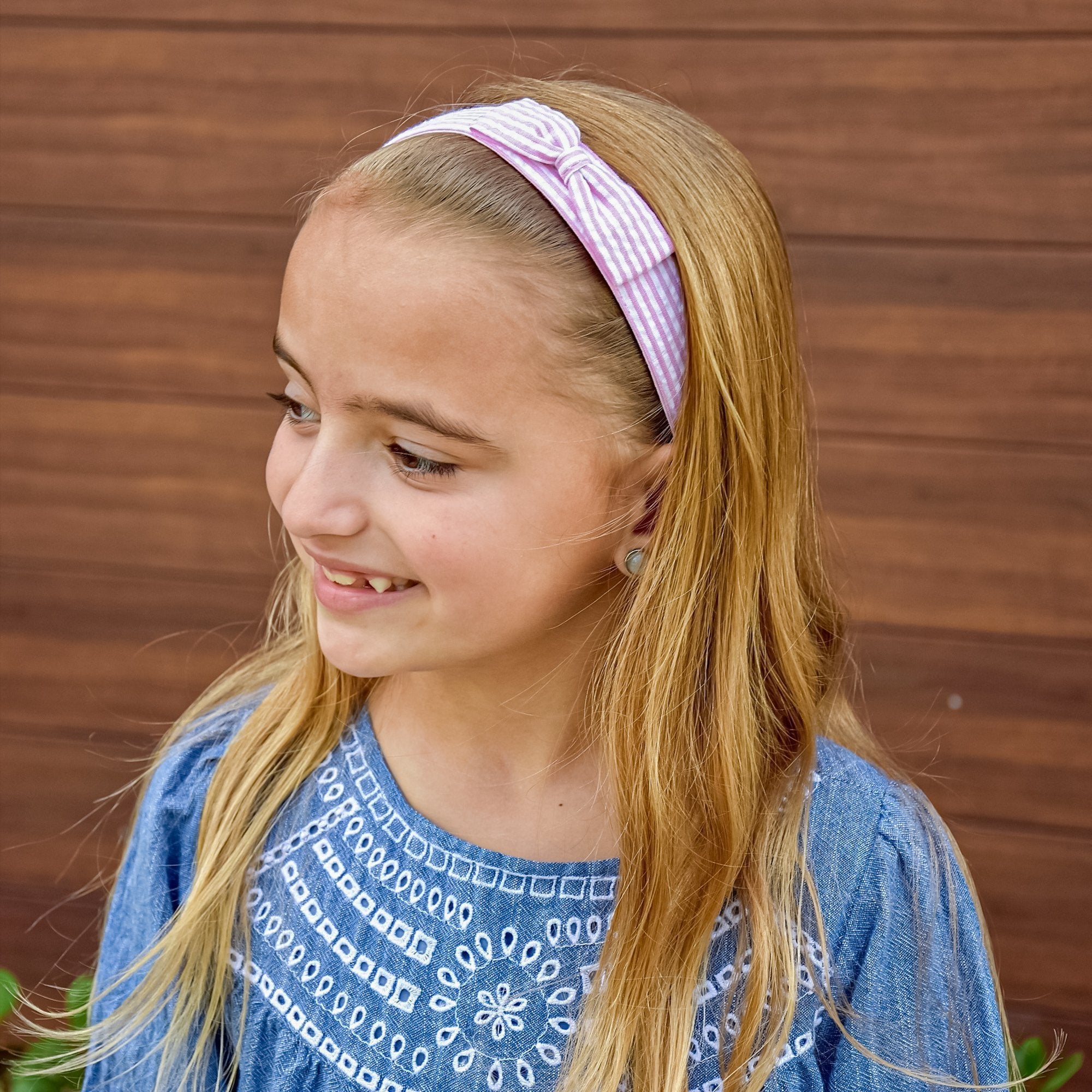 Adjustable No Slip Seersucker Bow Headband - FROG SAC