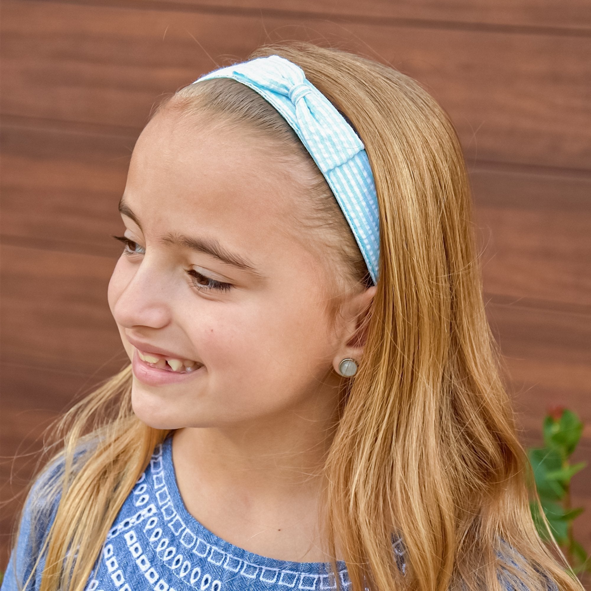 Adjustable No Slip Seersucker Bow Headband - FROG SAC