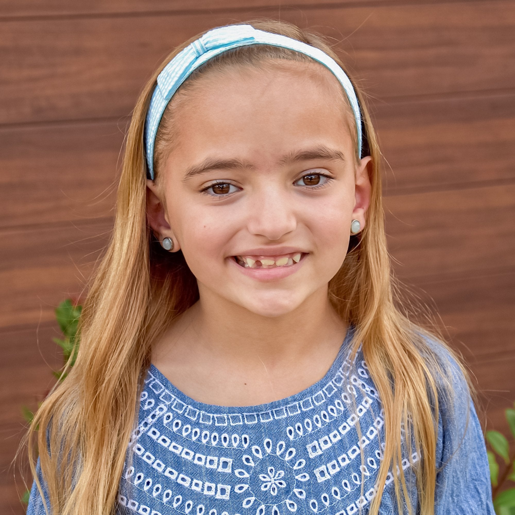 Adjustable No Slip Seersucker Bow Headband - FROG SAC