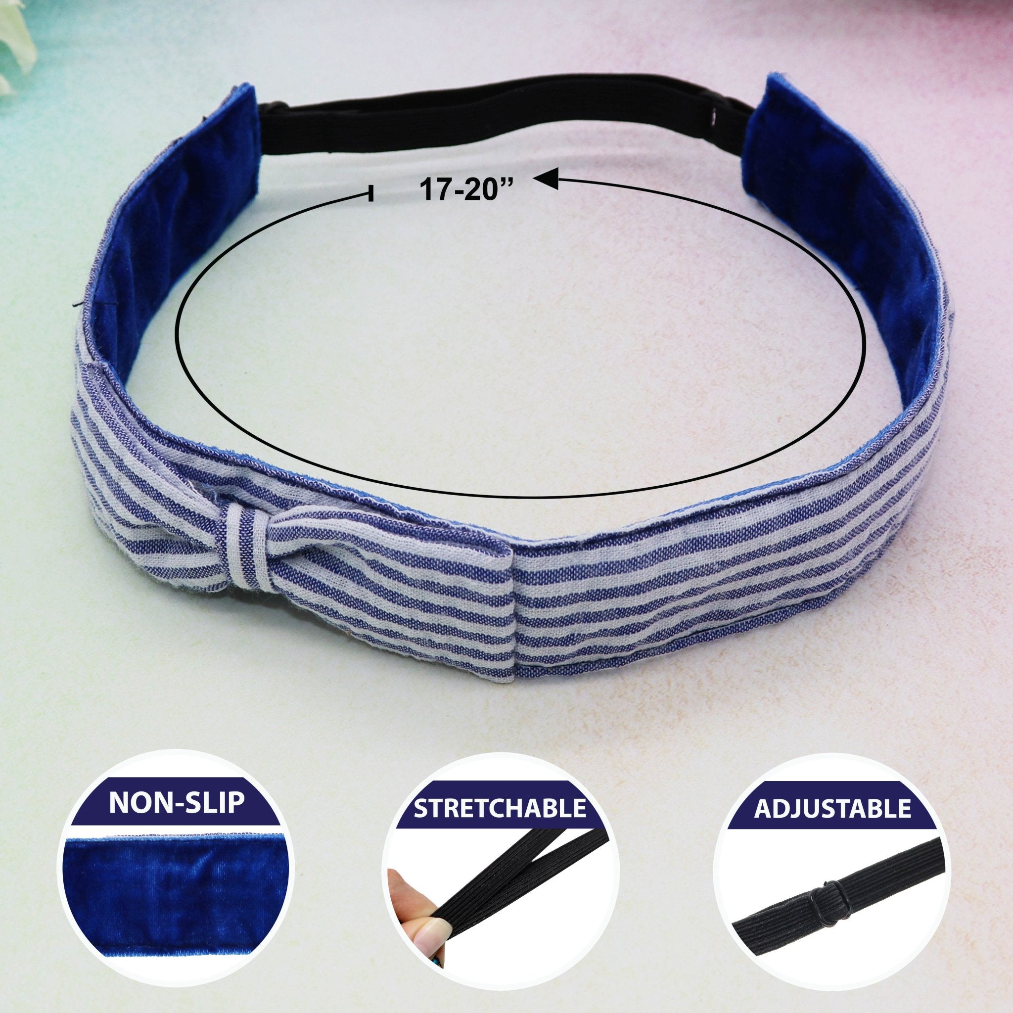 Adjustable No Slip Seersucker Bow Headband - FROG SAC