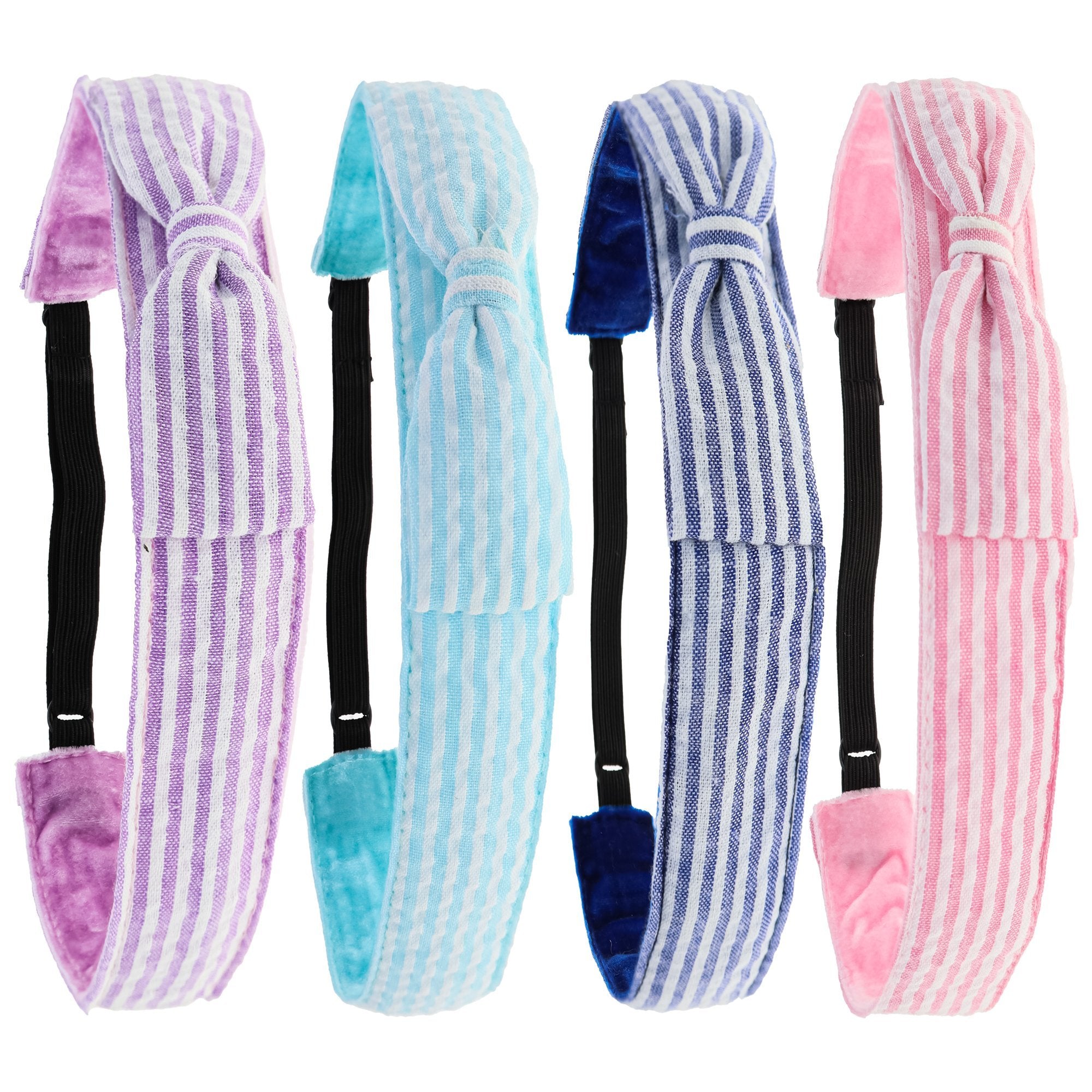 Adjustable No Slip Seersucker Bow Headbands - 4 Pack - FROG SAC