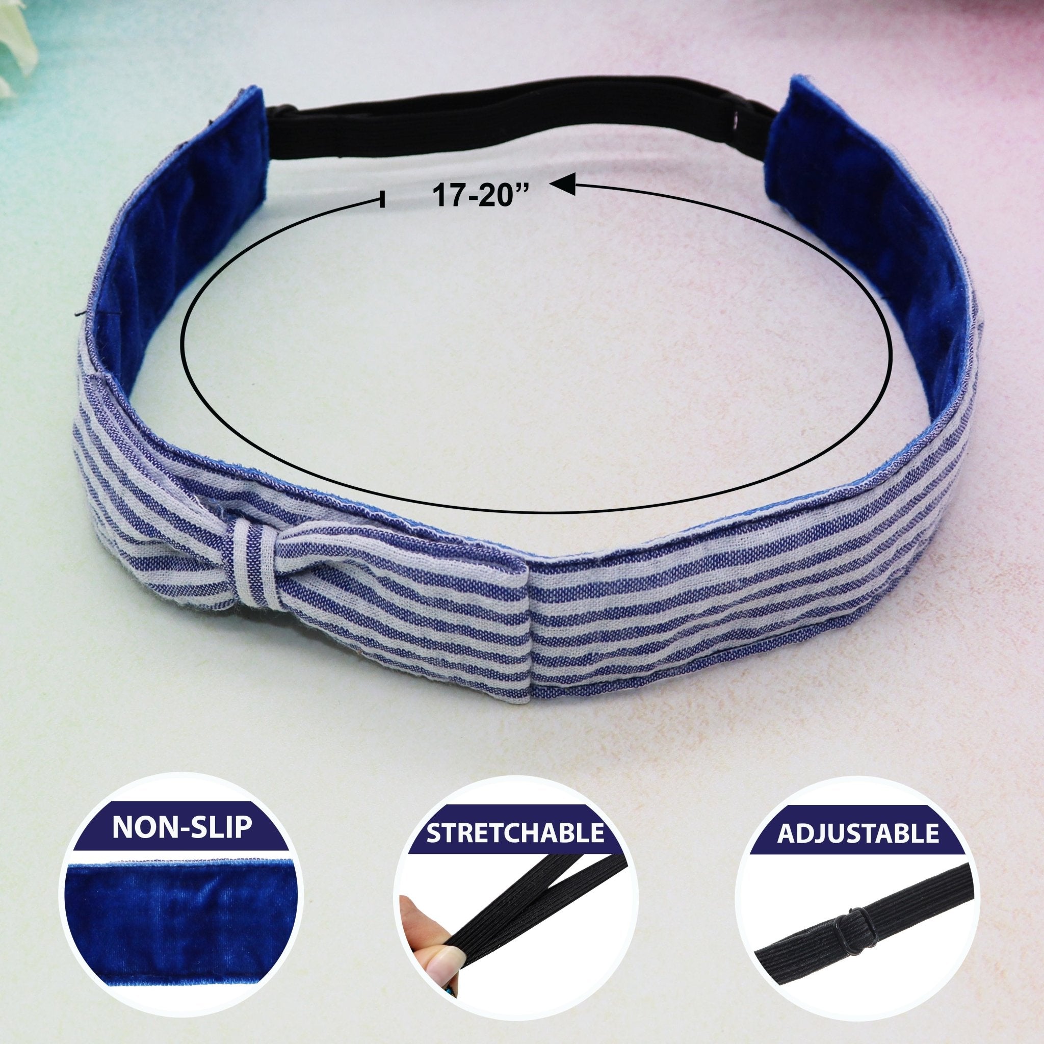 Adjustable No Slip Seersucker Bow Headbands - 4 Pack - FROG SAC