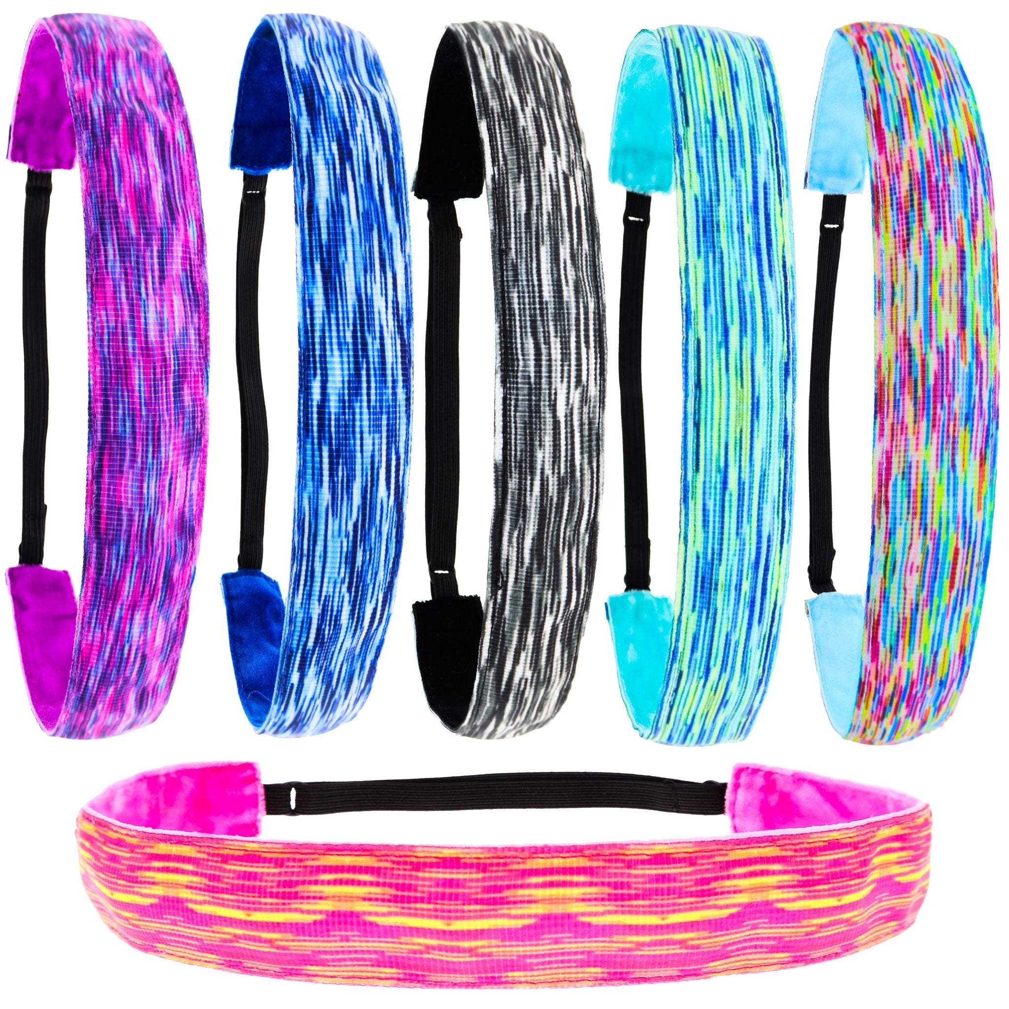 Adjustable No Slip Space Tie Dye Headbands - 6 Pack - FROG SAC