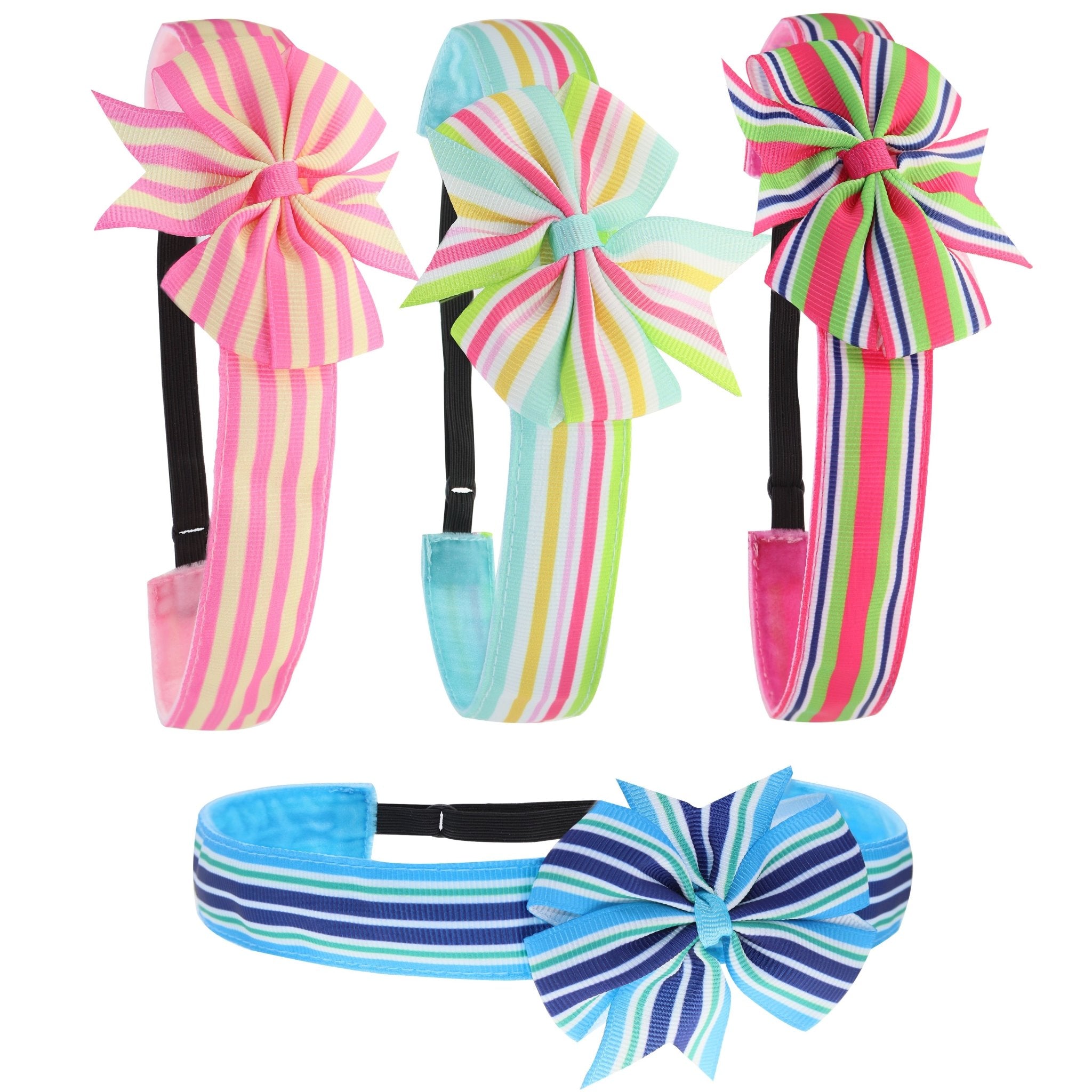 Adjustable No Slip Striped Bow Headbands - 4 Pack - FROG SAC