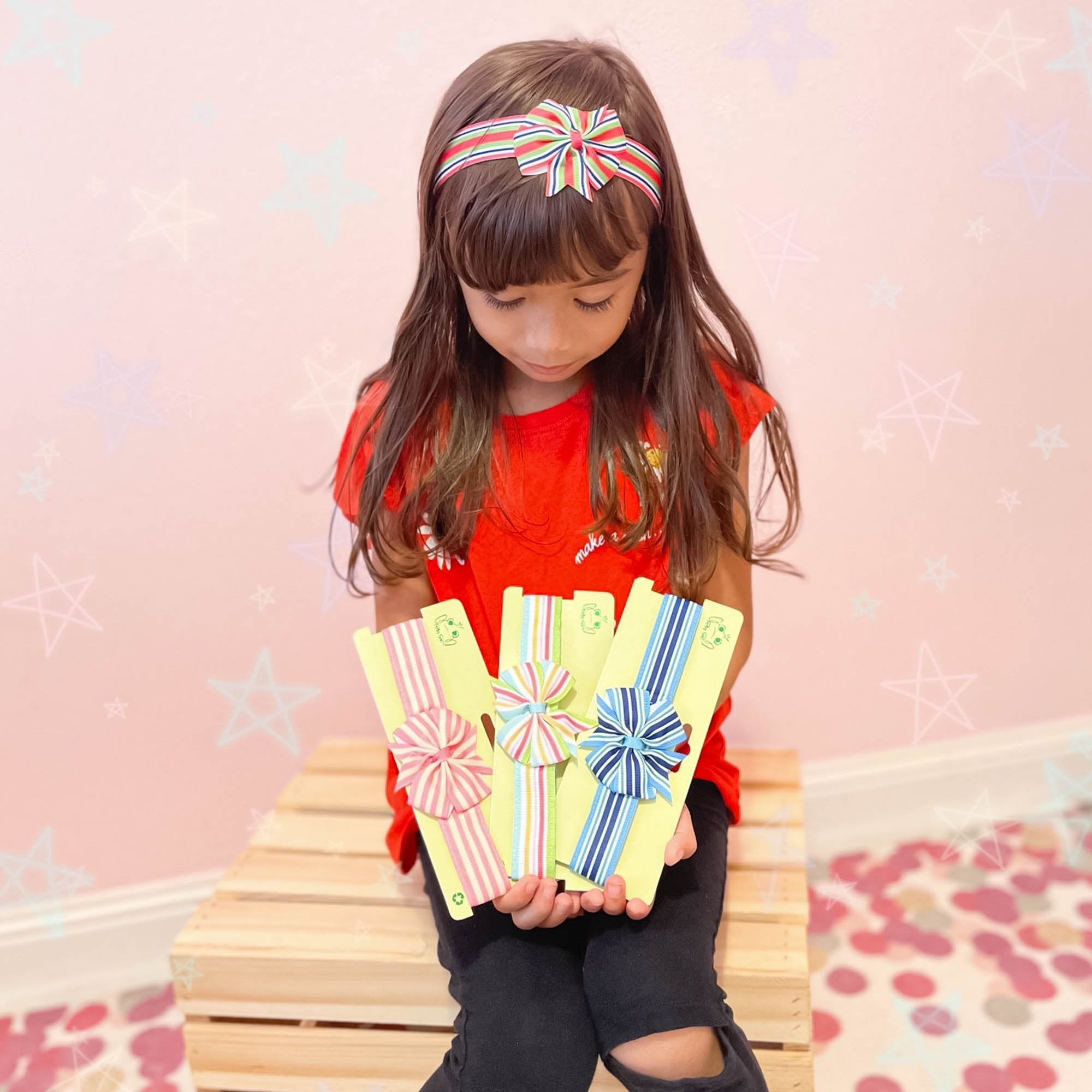Adjustable No Slip Striped Bow Headbands - 4 Pack - FROG SAC