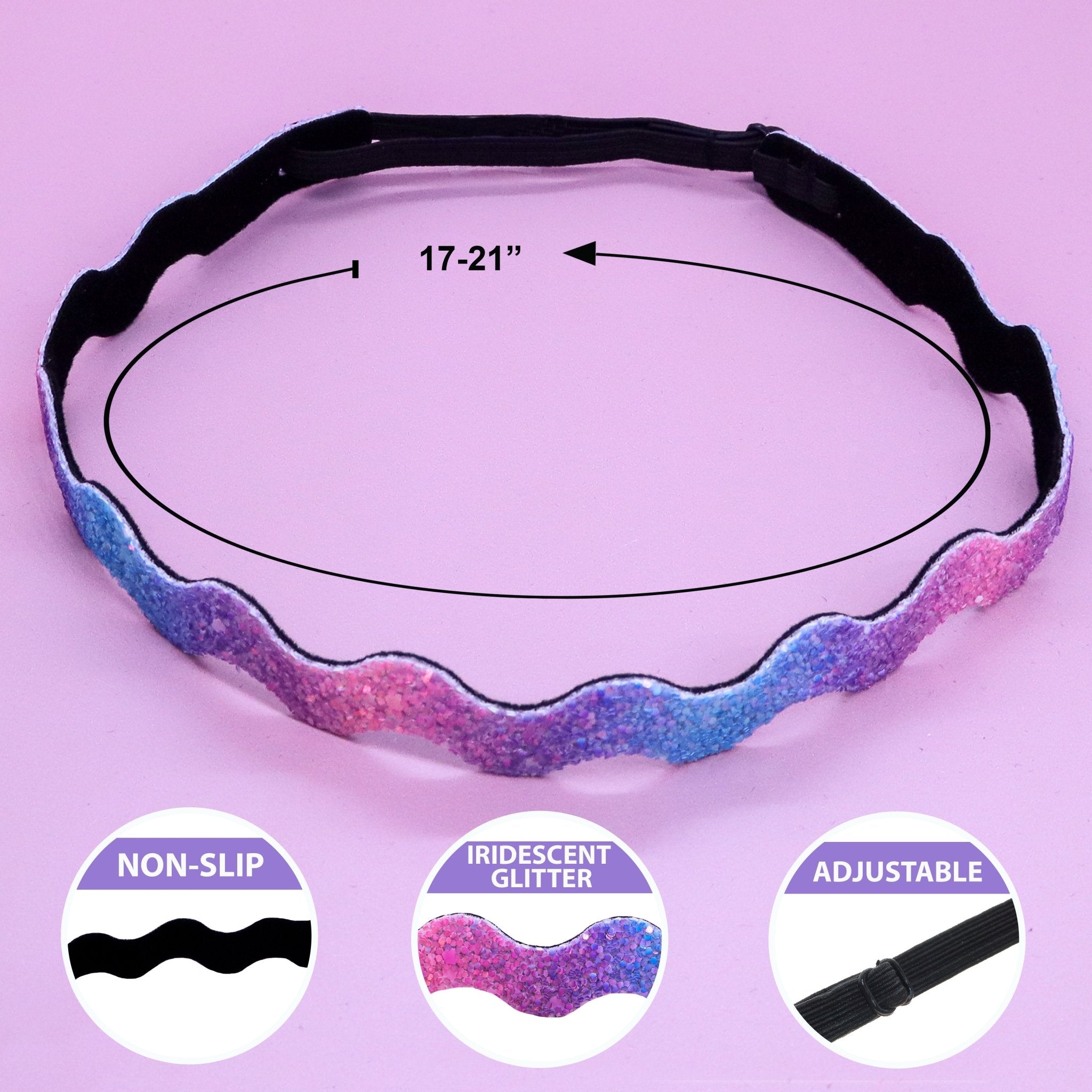 Adjustable No Slip Swivel Glitter Headbands - 6 Pack - FROG SAC