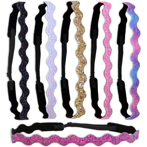 Adjustable No Slip Swivel Glitter Headbands - 6 Pack - FROG SAC