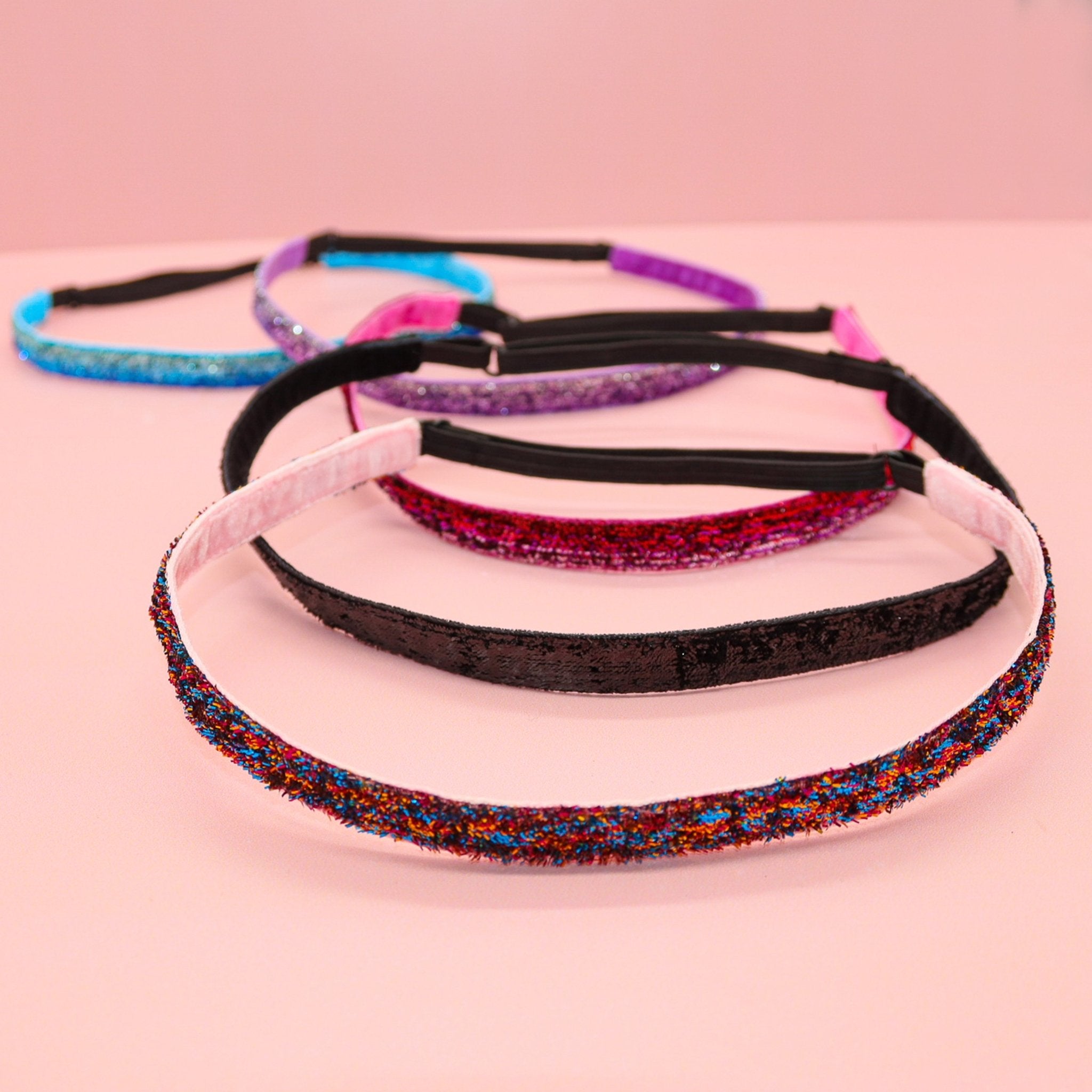 Adjustable No Slip Thin Glitter Headbands - 6 Pack - FROG SAC
