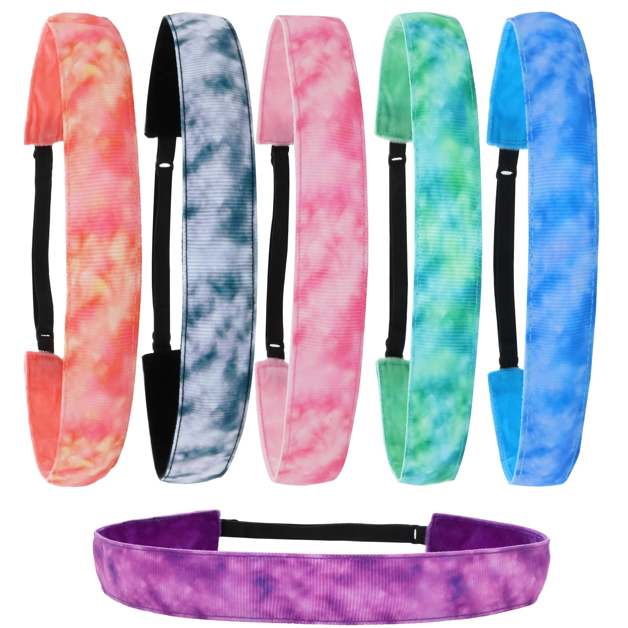 Adjustable No Slip Tie Dye Headbands - Tonal 6 Pack - FROG SAC