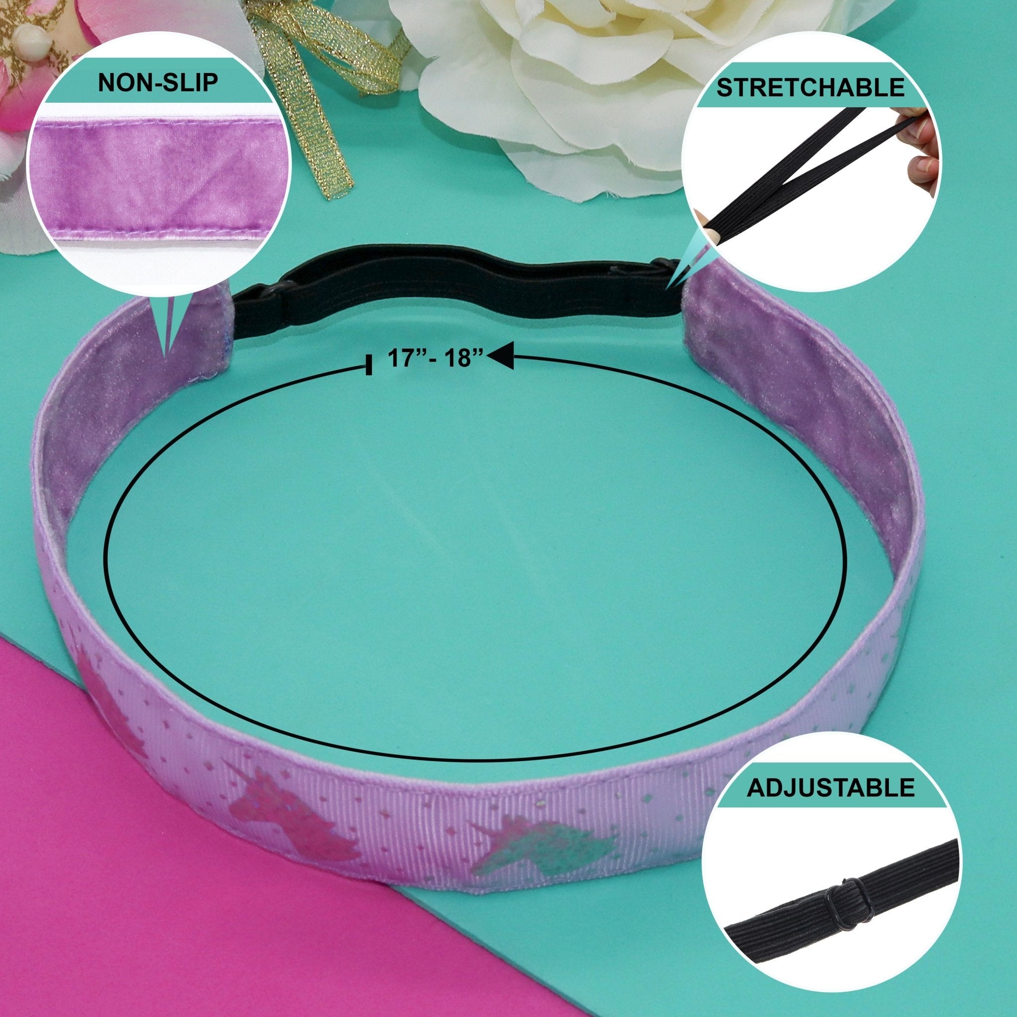 Adjustable No Slip Unicorn Headbands - 6 Pack - FROG SAC