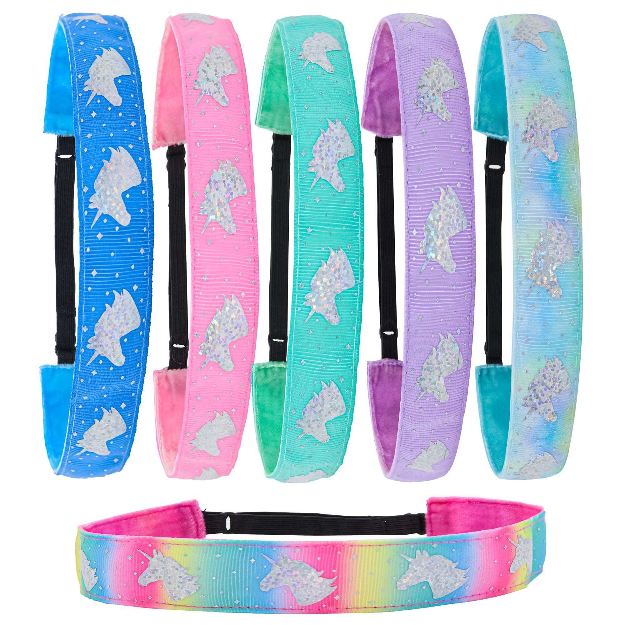 Adjustable No Slip Unicorn Headbands - 6 Pack - FROG SAC