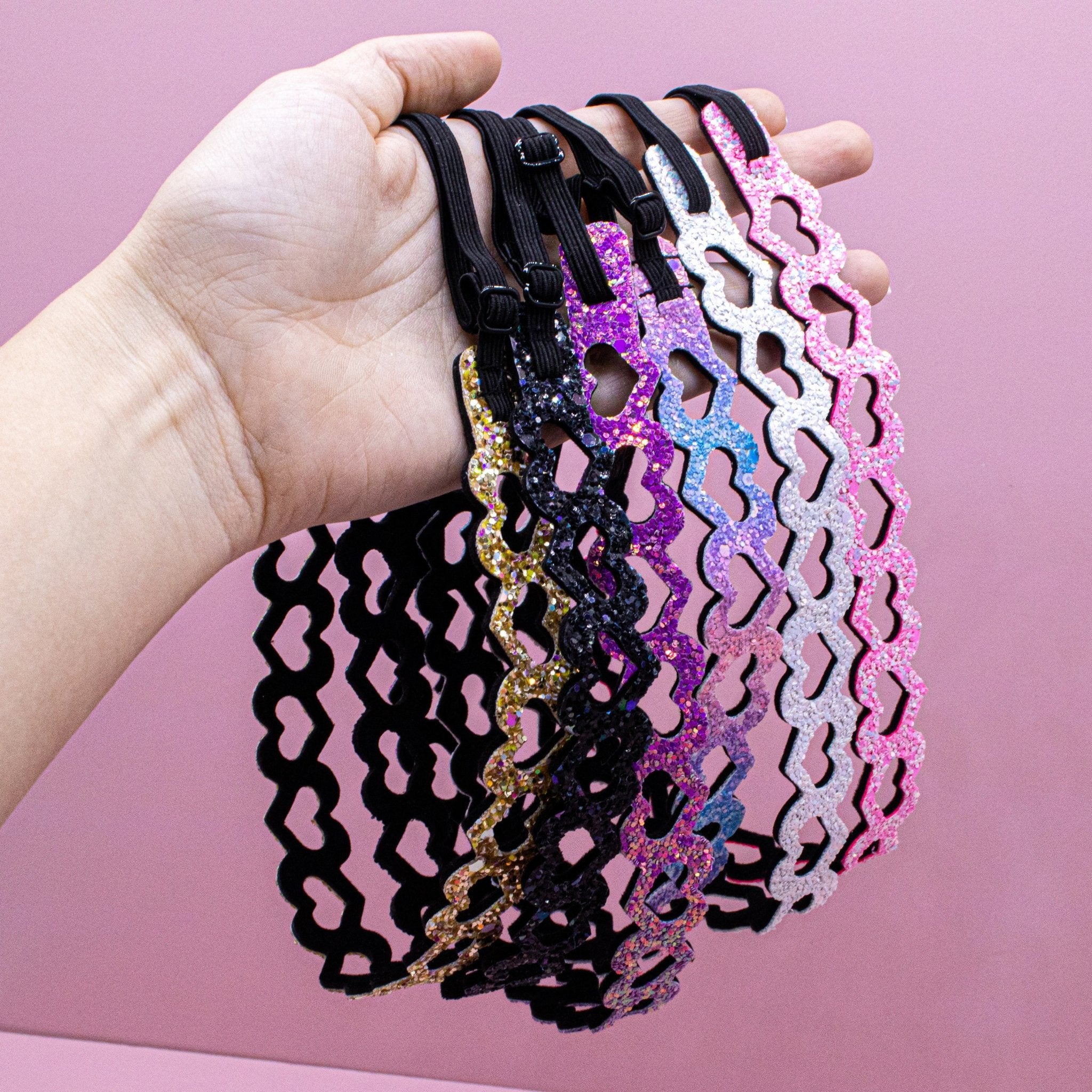 Adjustable No Slip Zig Zag Glitter Headbands - 6 Pack - FROG SAC
