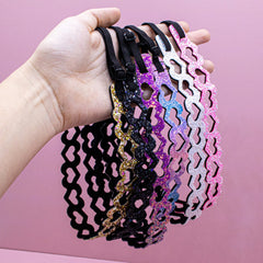 Adjustable No Slip Zig Zag Glitter Headbands - 6 Pack - FROG SAC