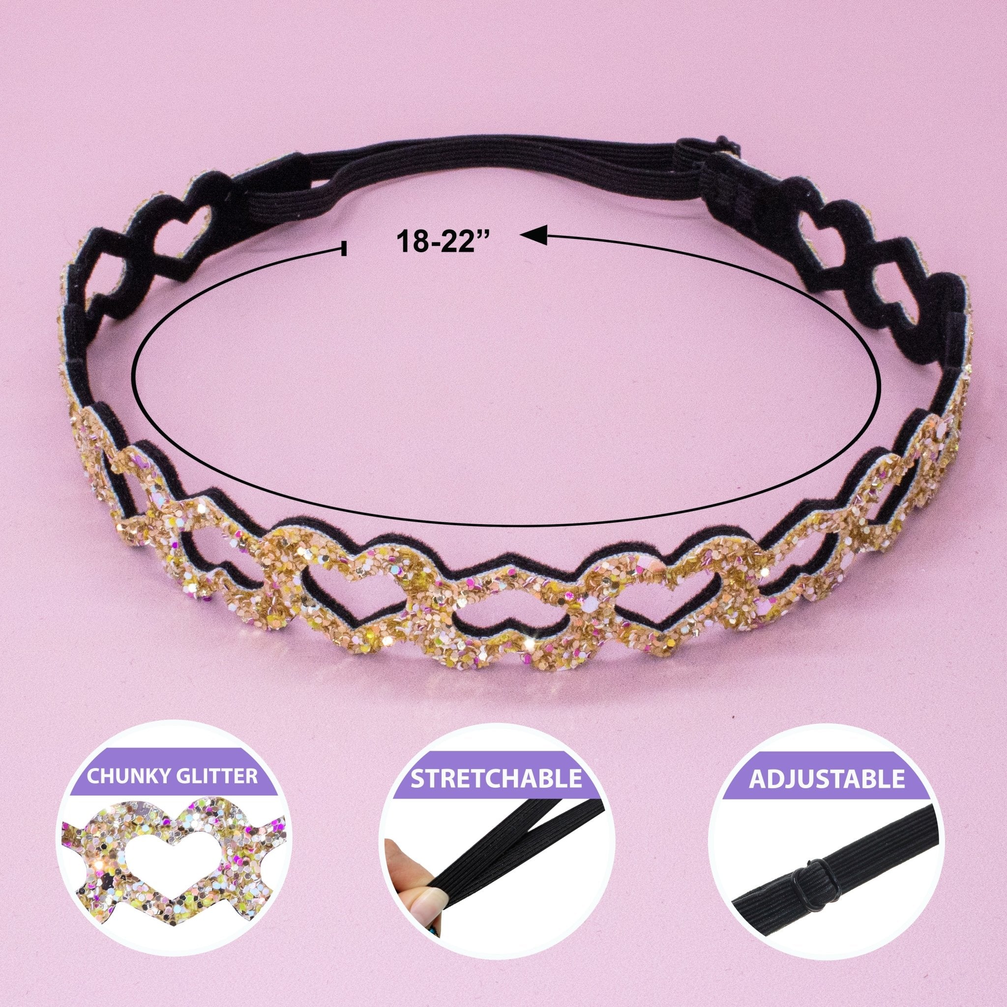 Adjustable No Slip Zig Zag Glitter Headbands - 6 Pack - FROG SAC
