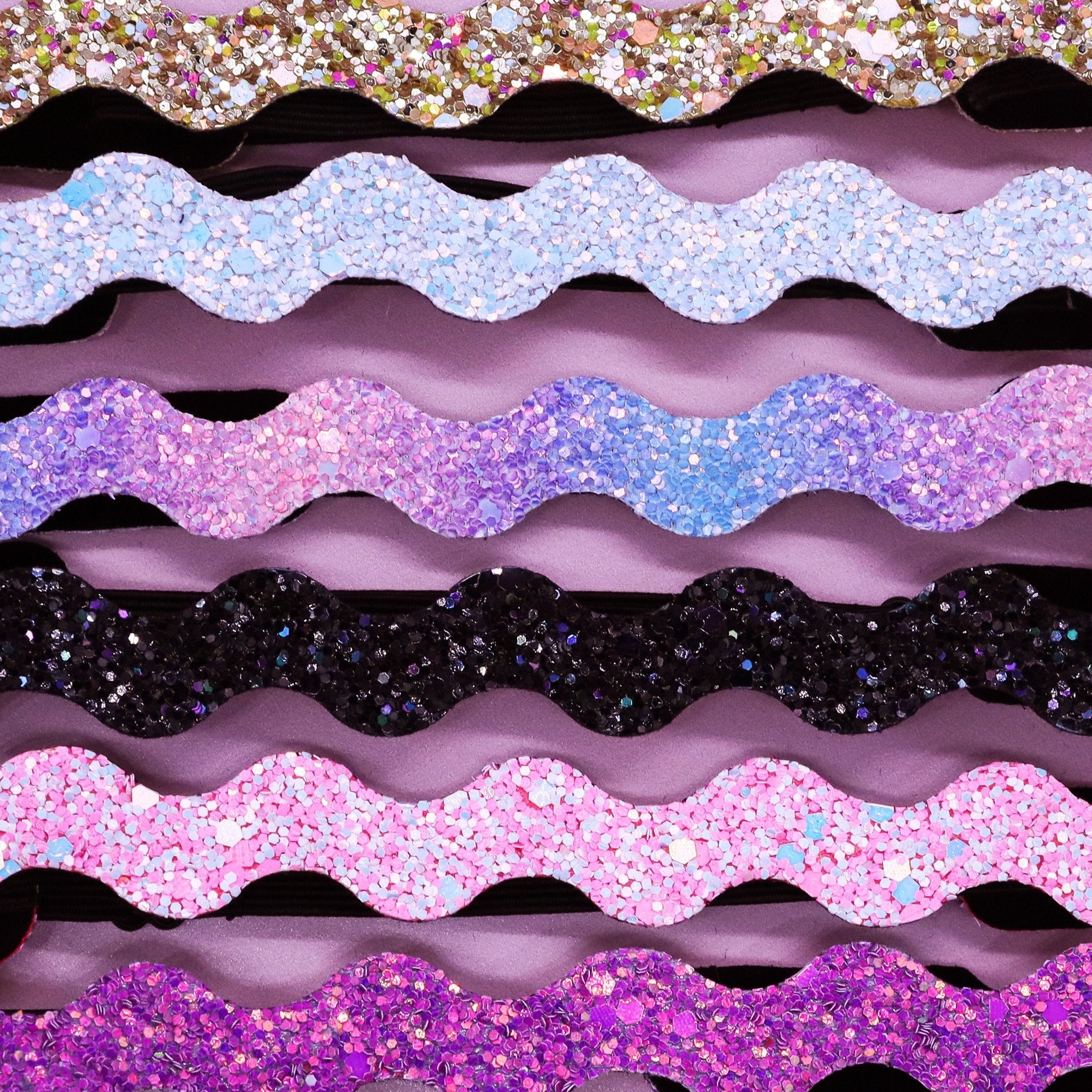 Adjustable No Slip Zig Zag Glitter Headbands - 6 Pack - FROG SAC
