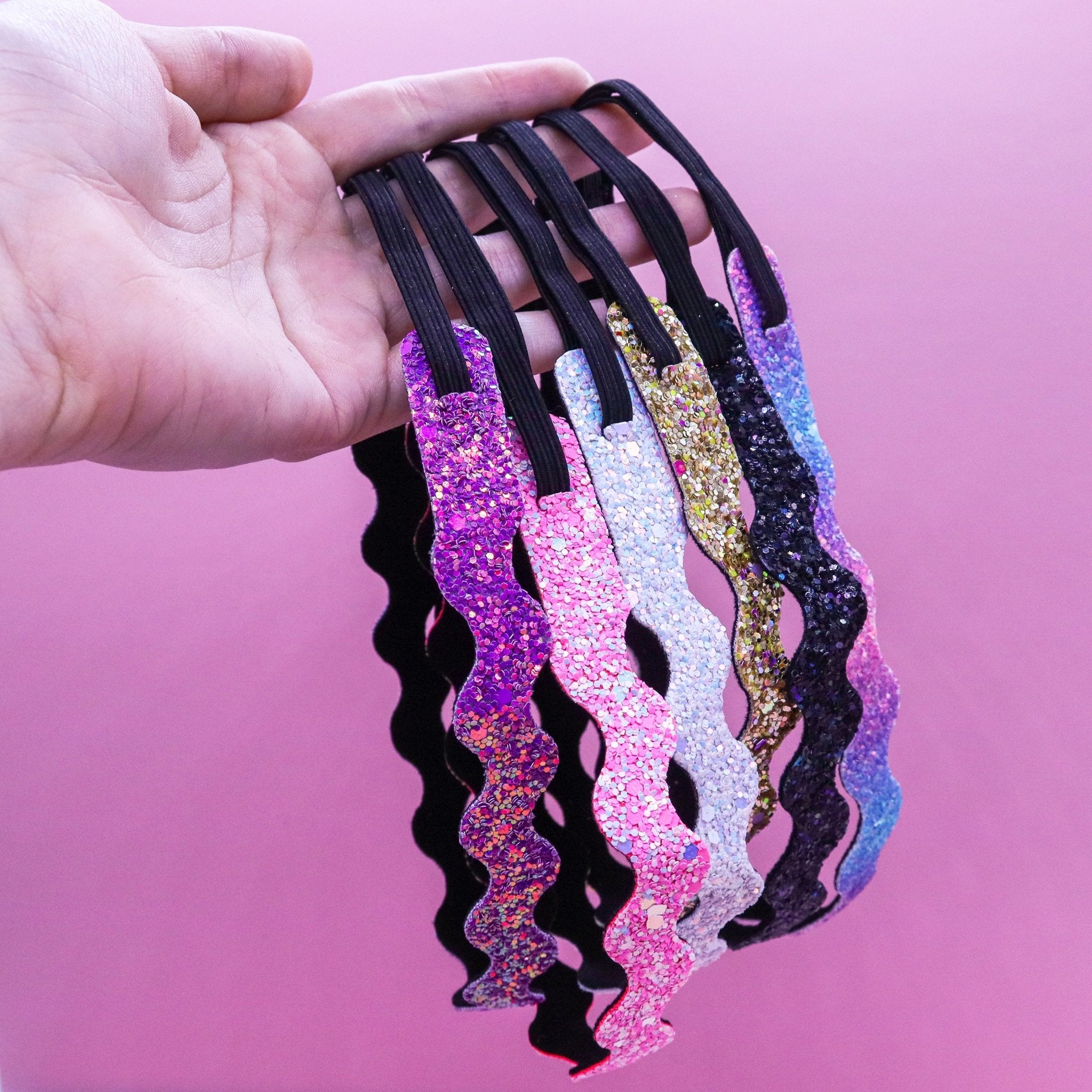 Adjustable No Slip Zig Zag Glitter Headbands - 6 Pack - FROG SAC