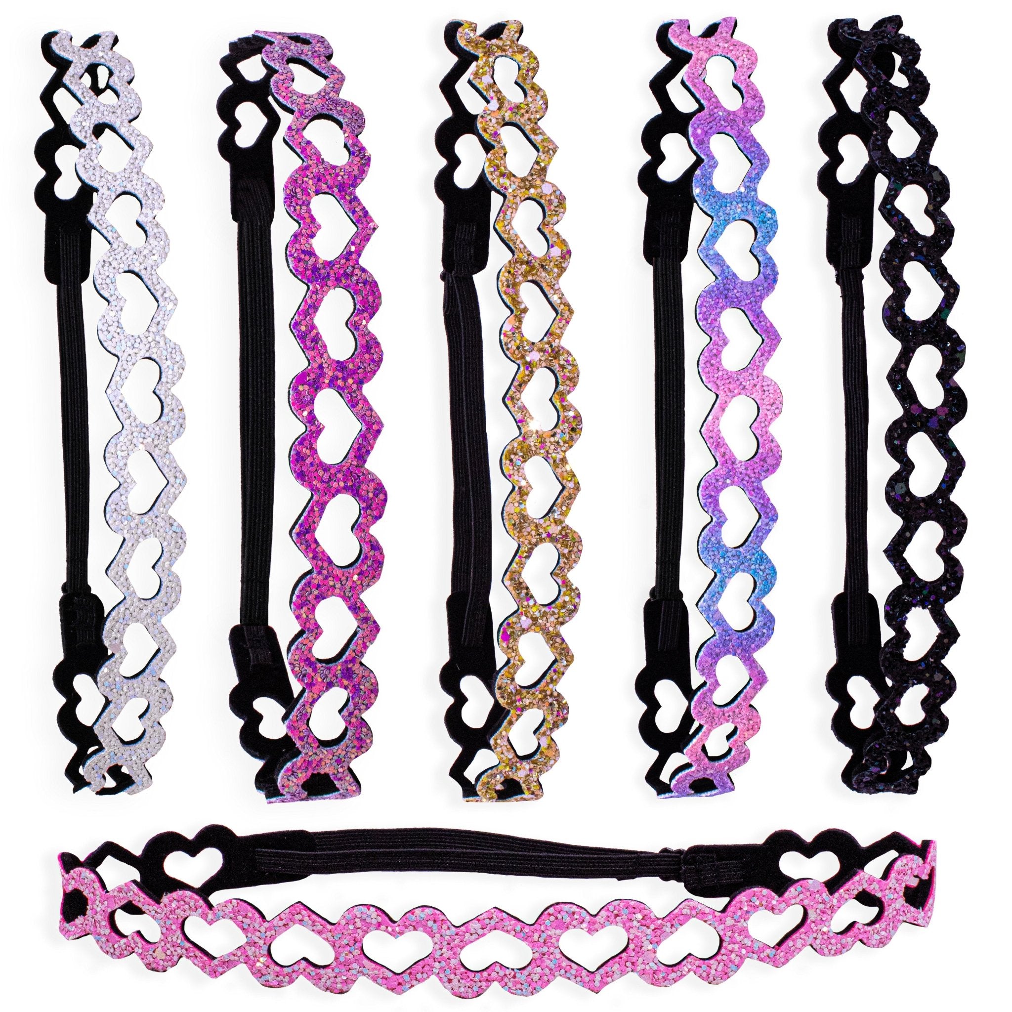 Adjustable No Slip Zig Zag Glitter Headbands - 6 Pack - FROG SAC