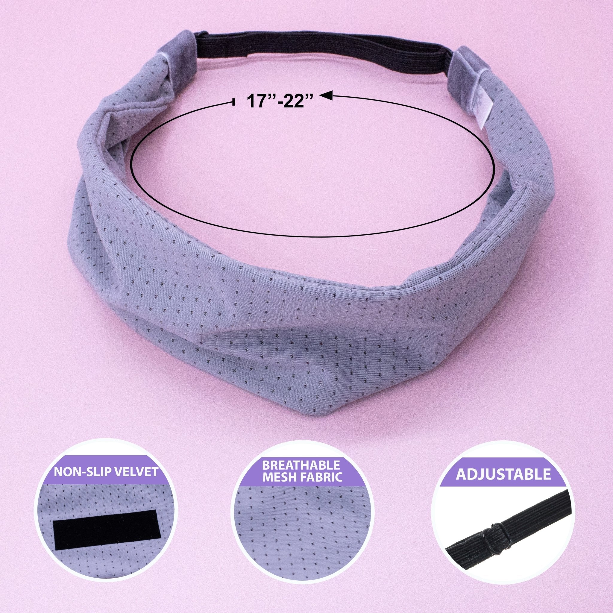 Adjustable Non-Slip Mesh Sports Headband - Black and Gray - FROG SAC
