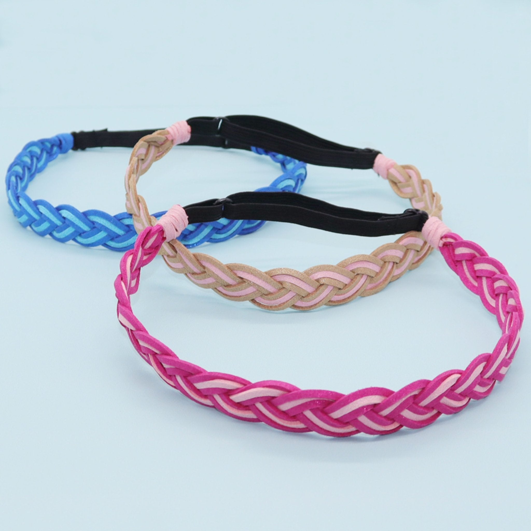 Adjustable Two Tone Braided Headbands - 3 Pack - FROG SAC