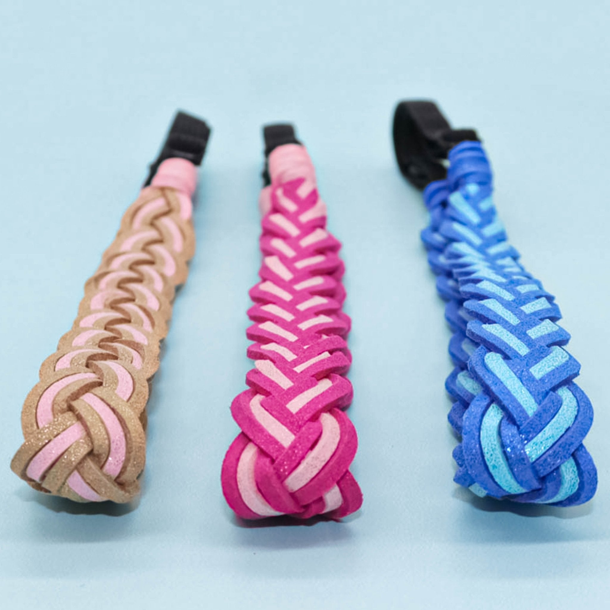 Adjustable Two Tone Glitter Braided Headbands - 3 Pack - FROG SAC