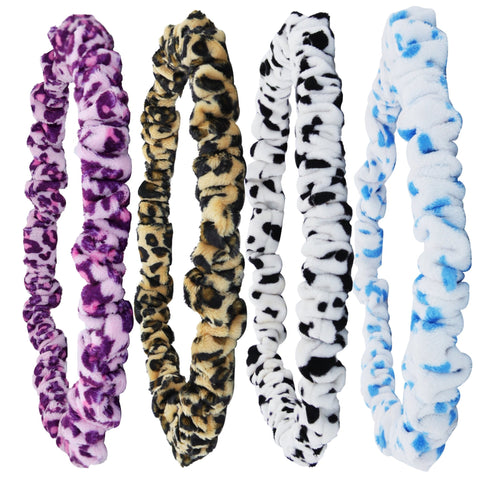 Animal Print Scrunchie Headbands - 4 Pack Cheetah & Cow - FROG SAC
