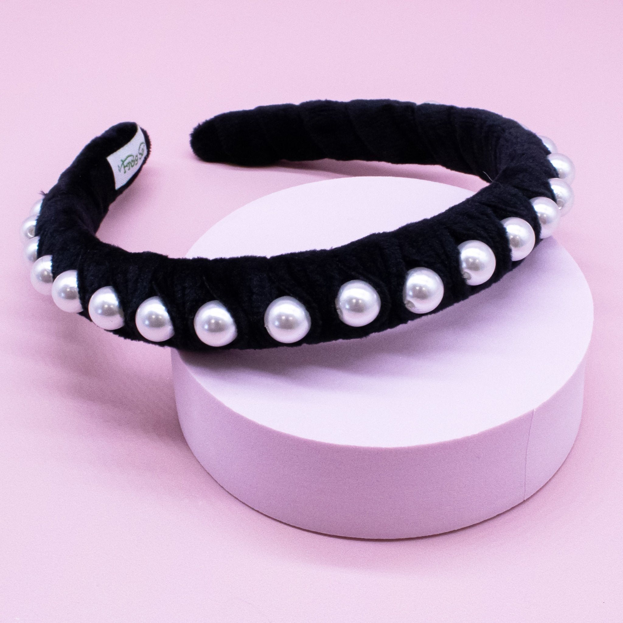 Black Velvet Wrapped Pearl Headband - FROG SAC