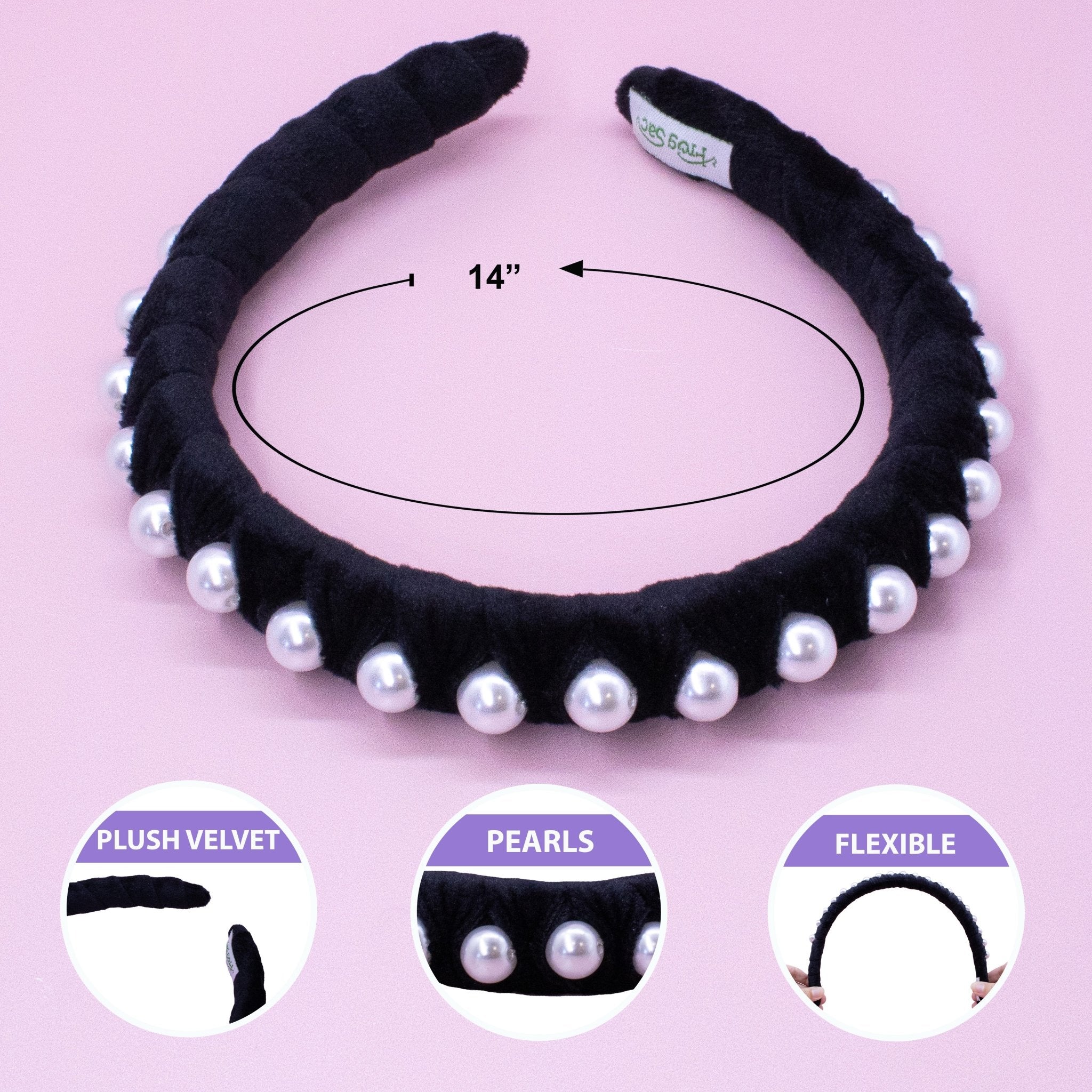 Black Velvet Wrapped Pearl Headband - FROG SAC