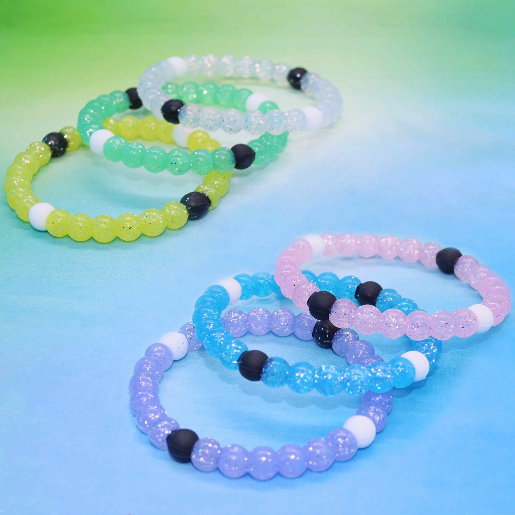 Glitter Beaded Bubble Bracelets - 6 Pack - FROG SAC