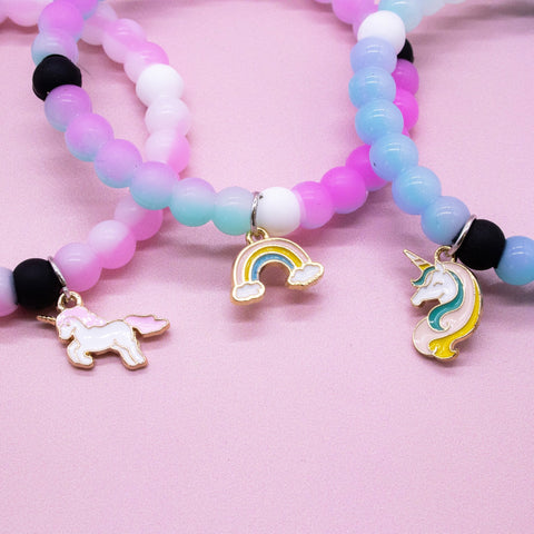 Glow in the Dark Unicorn Charm Bubble Bracelets - 3 Pack - FROG SAC