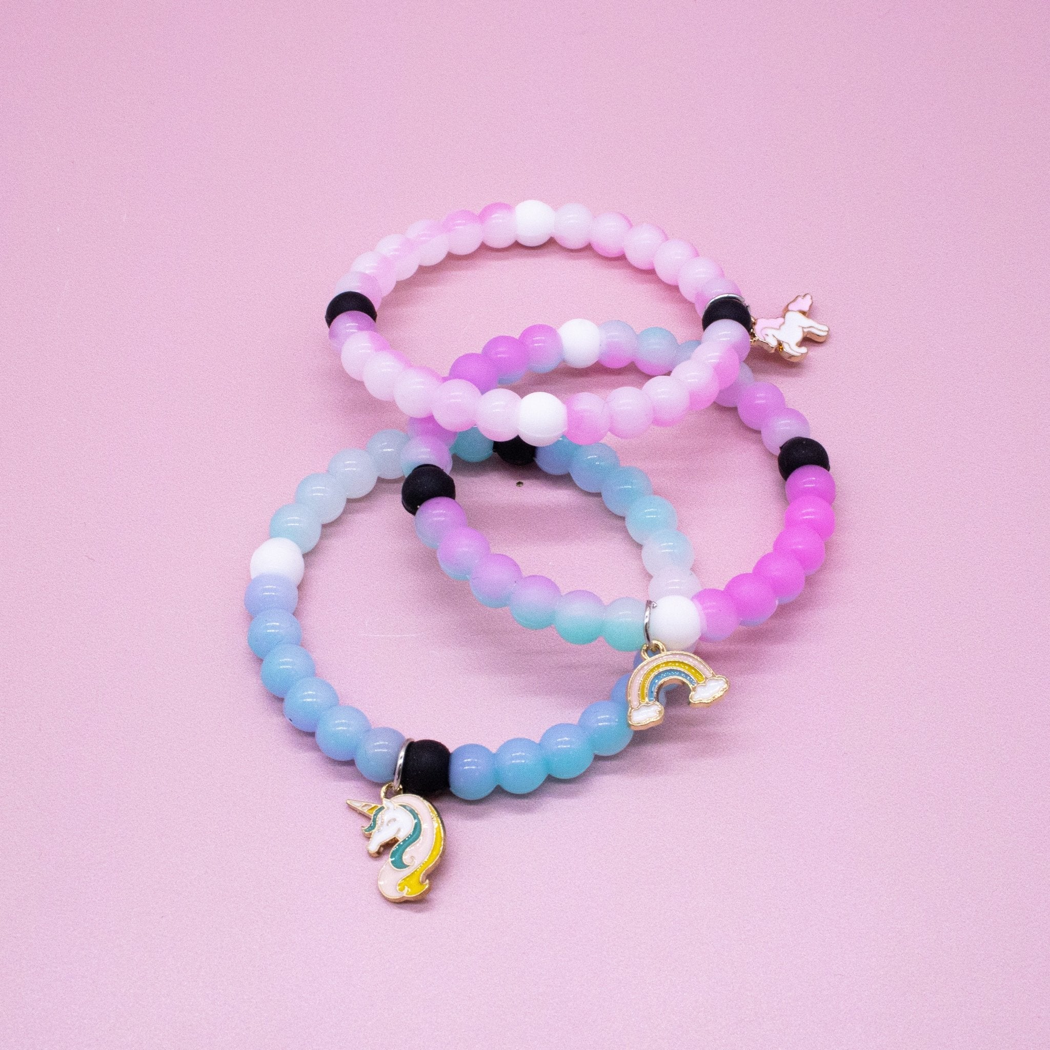 Glow in the Dark Unicorn Charm Bubble Bracelets - 3 Pack - FROG SAC