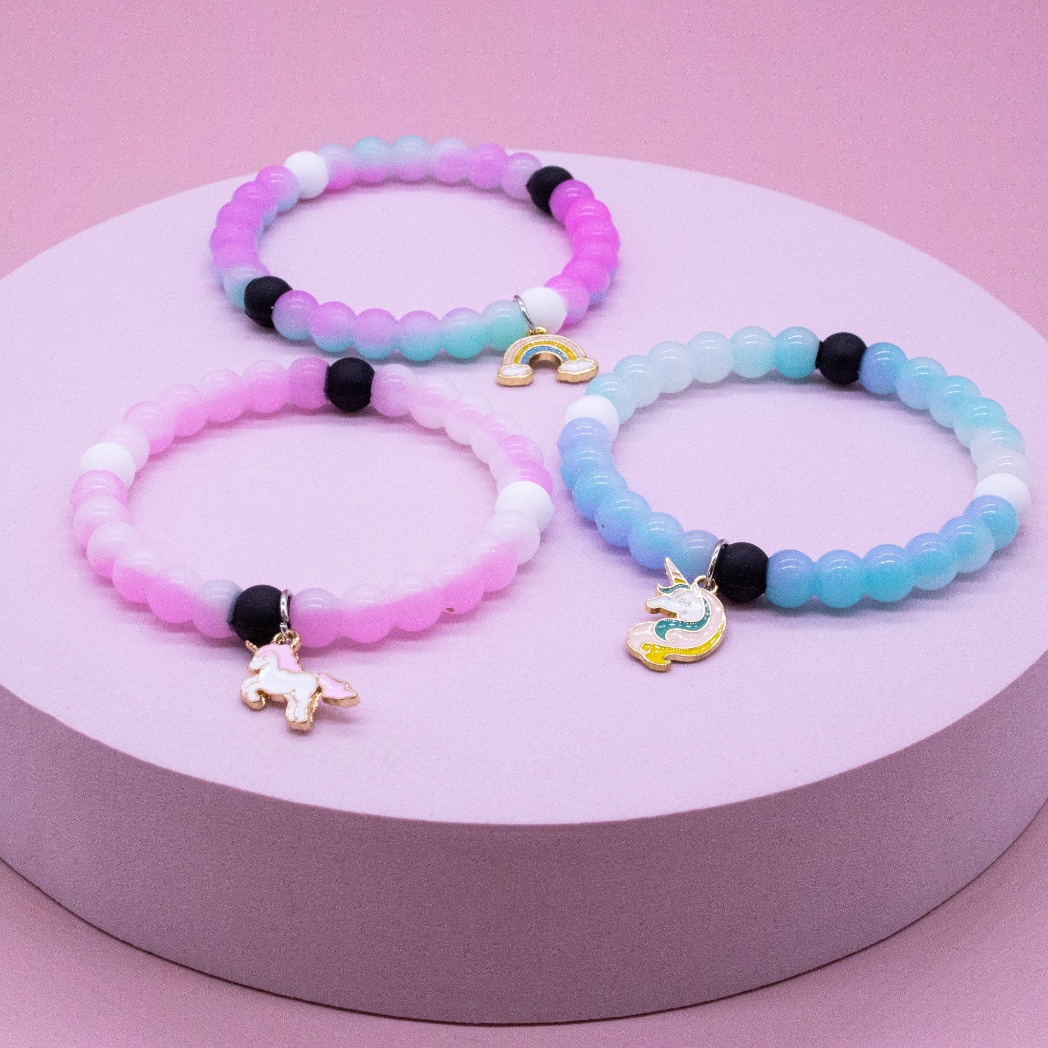 Glow in the Dark Unicorn Charm Bubble Bracelets - 3 Pack - FROG SAC