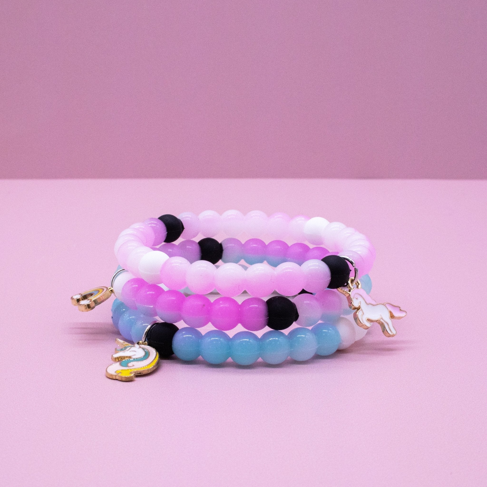Glow in the Dark Unicorn Charm Bubble Bracelets - 3 Pack - FROG SAC