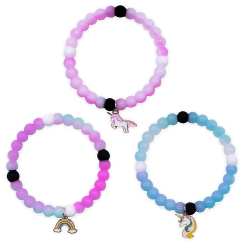 Glow in the Dark Unicorn Charm Bubble Bracelets - 3 Pack - FROG SAC