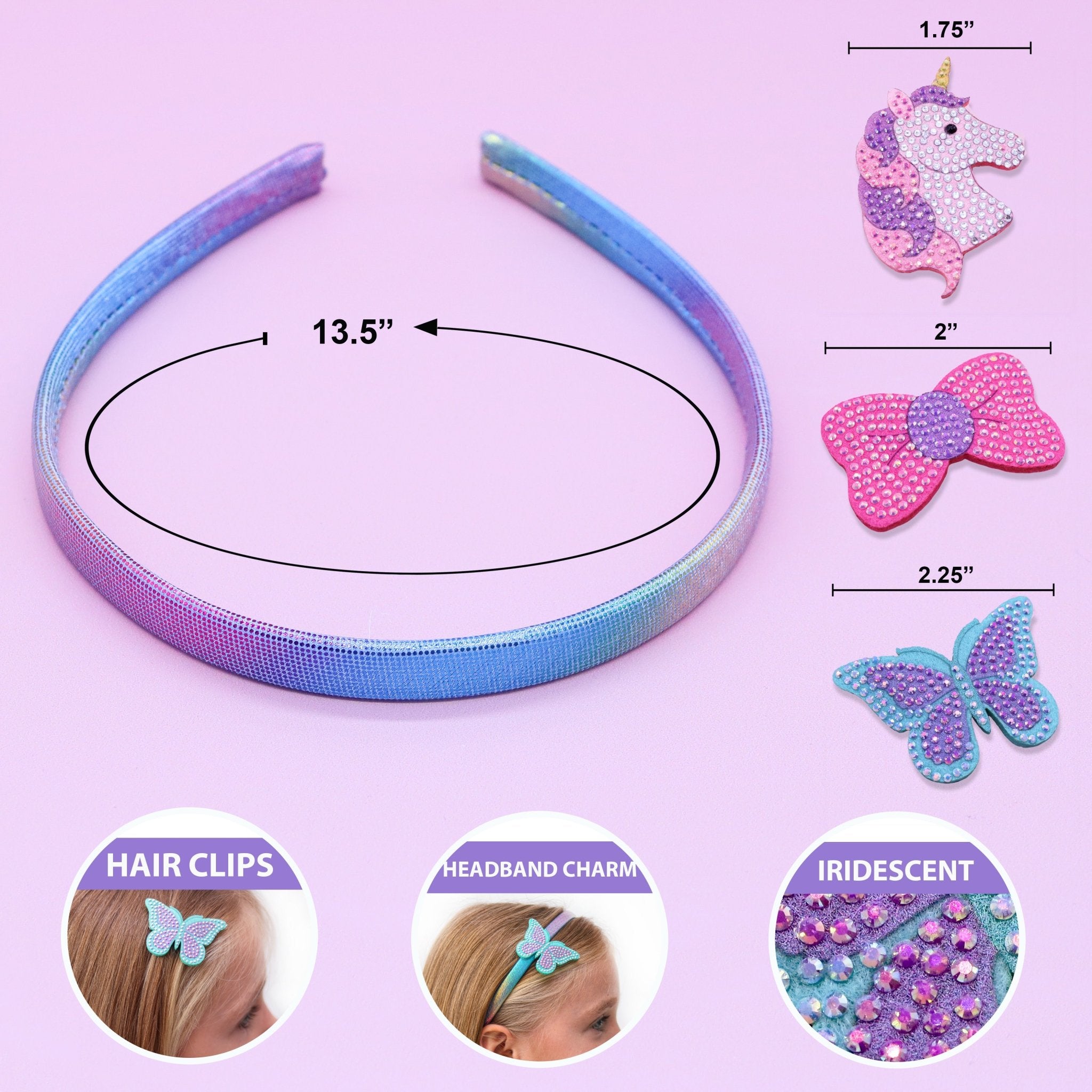 Interchangeable Rhinestone Charm Headband and Hair Clips - FROG SAC