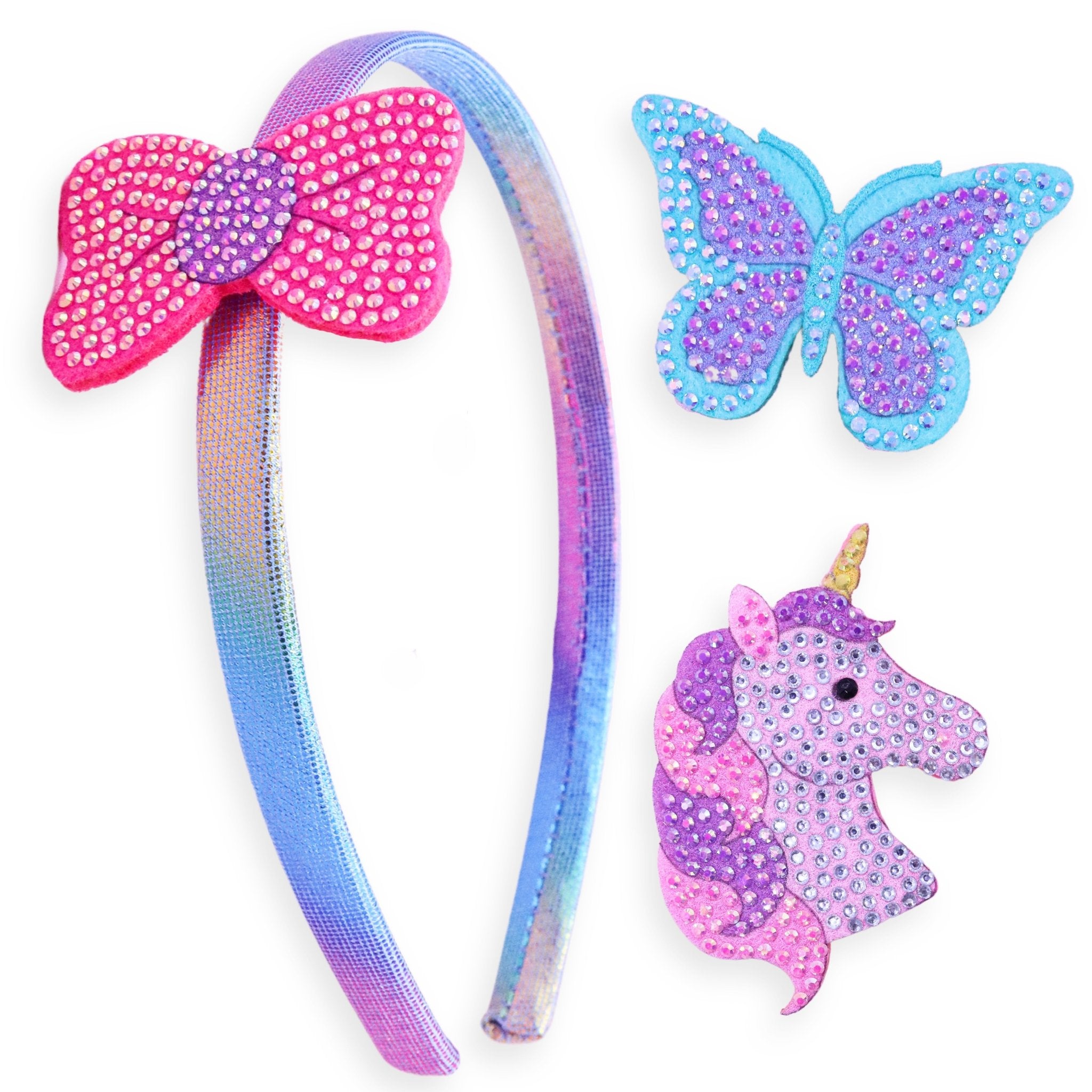 Interchangeable Rhinestone Charm Headband and Hair Clips - FROG SAC