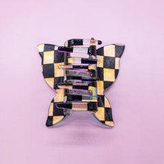 Medium Iridescent Checkered Butterfly Hair Claw Clip - FROG SAC