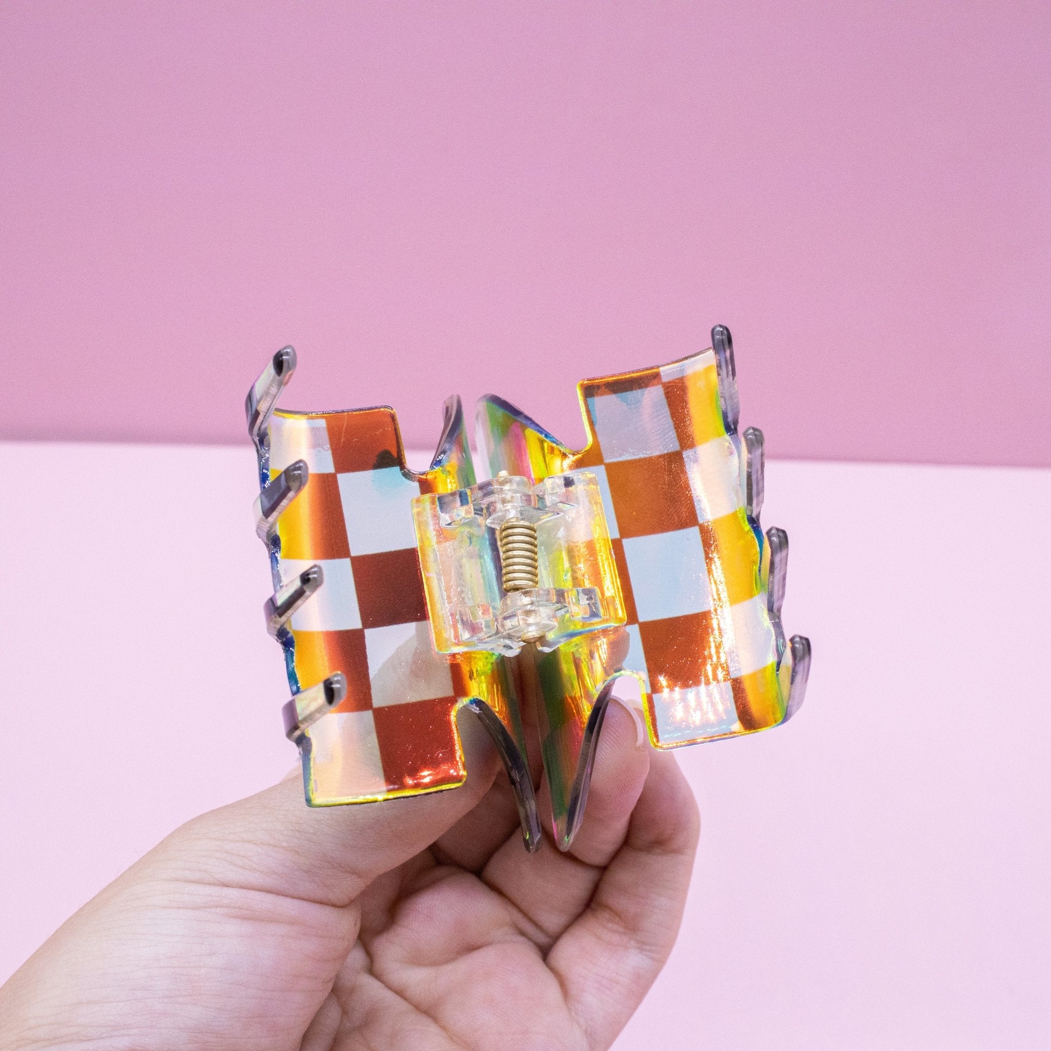 Medium Iridescent Checkered Butterfly Hair Claw Clip - FROG SAC