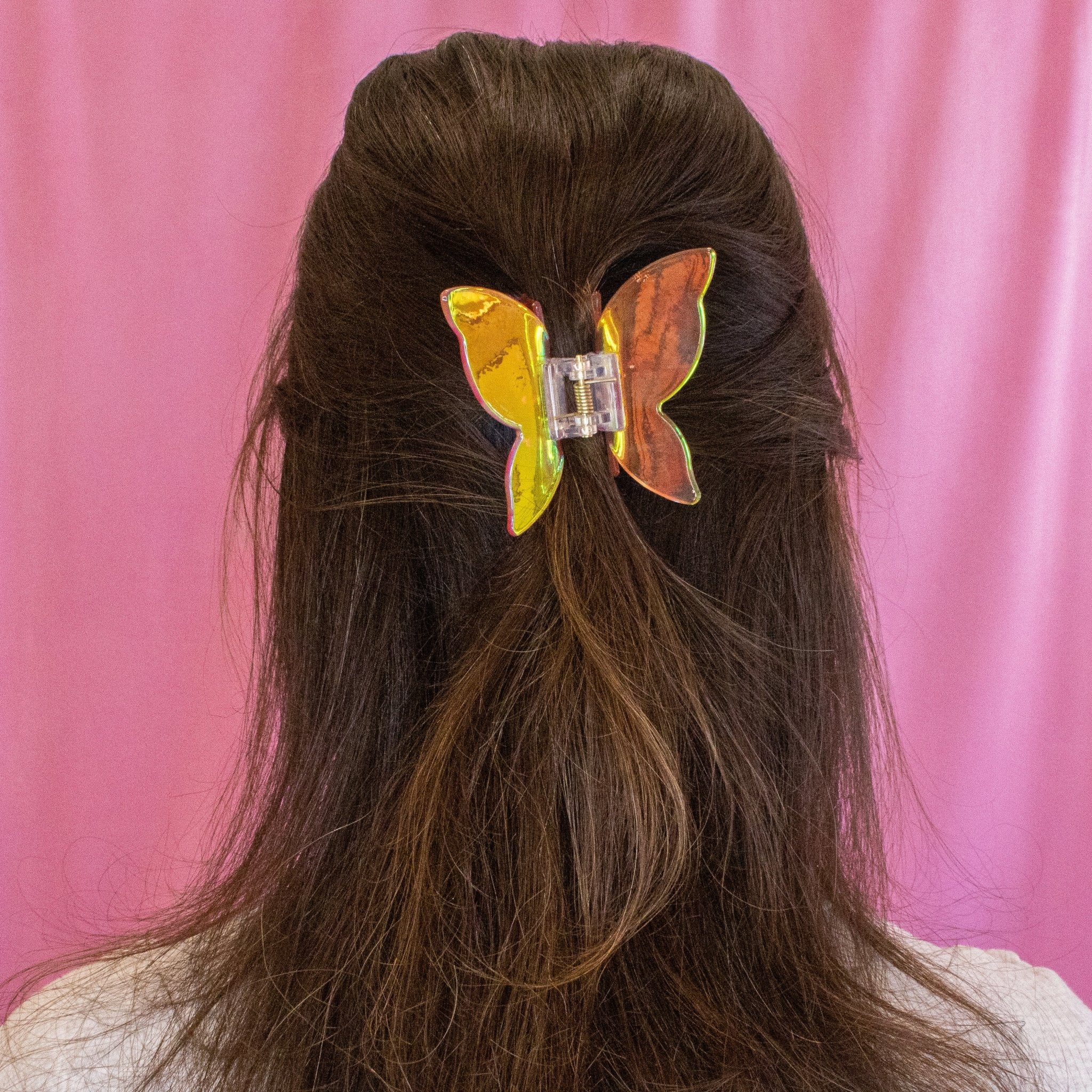 Medium Iridescent Checkered Butterfly Hair Claw Clip - FROG SAC