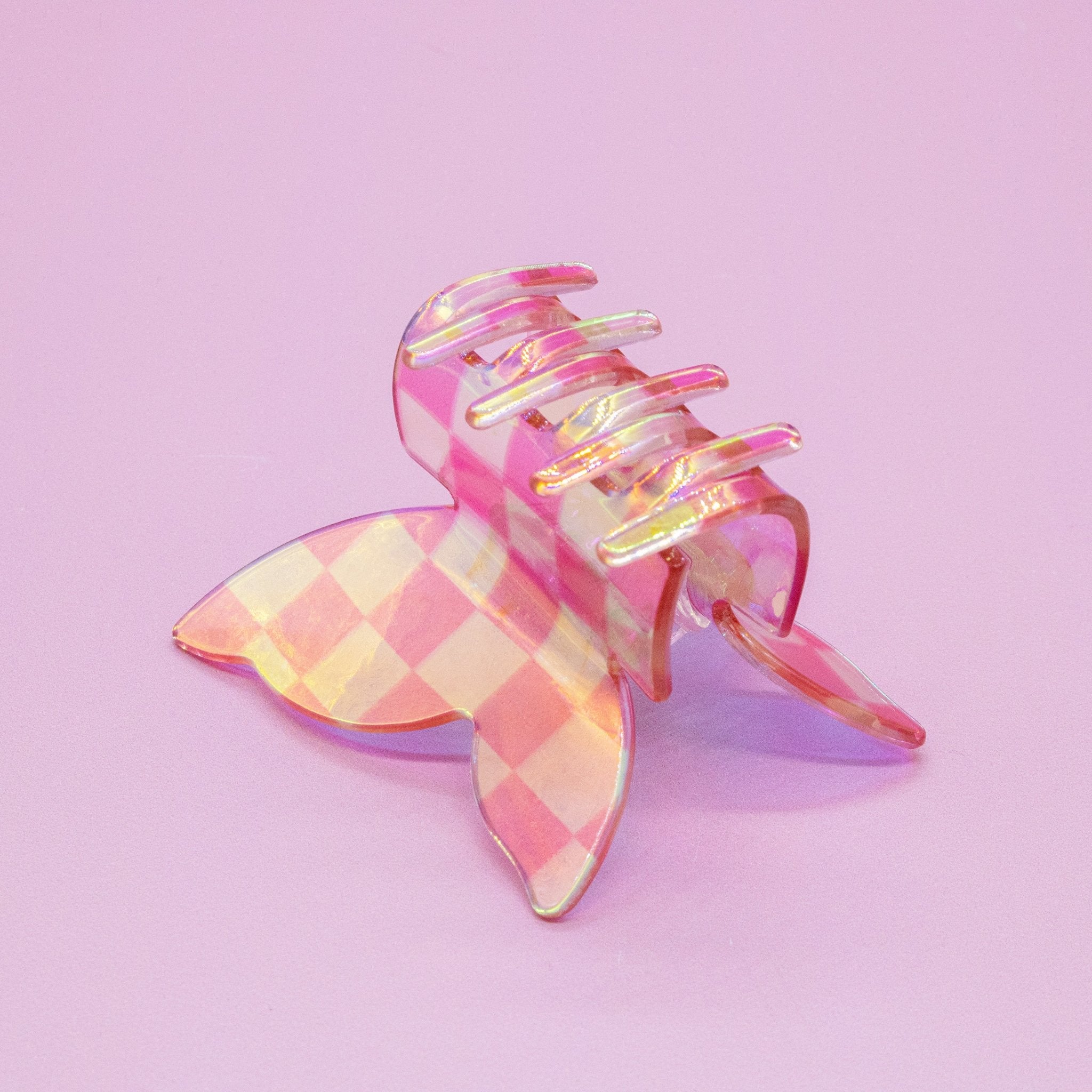 Medium Iridescent Checkered Butterfly Hair Claw Clip - FROG SAC