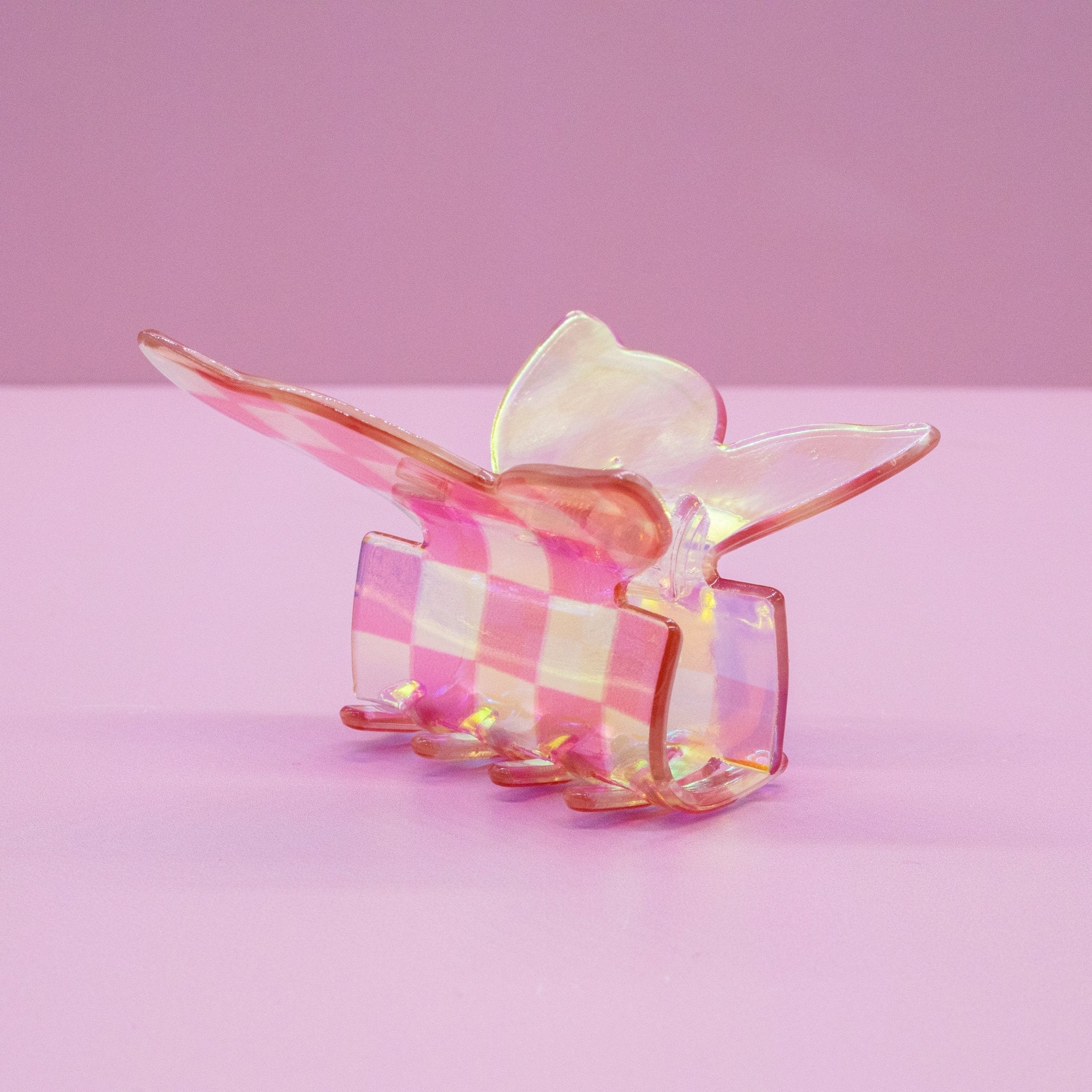 Medium Iridescent Checkered Butterfly Hair Claw Clip - FROG SAC