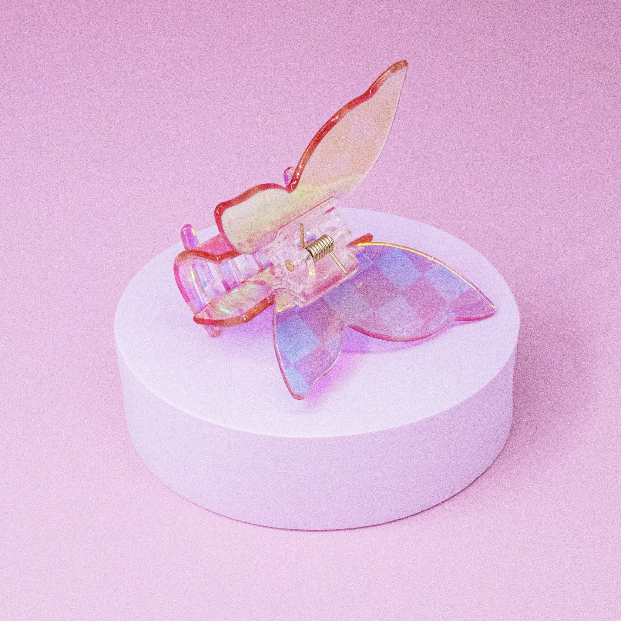 Medium Iridescent Checkered Butterfly Hair Claw Clip - FROG SAC