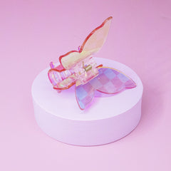 Medium Iridescent Checkered Butterfly Hair Claw Clip - FROG SAC