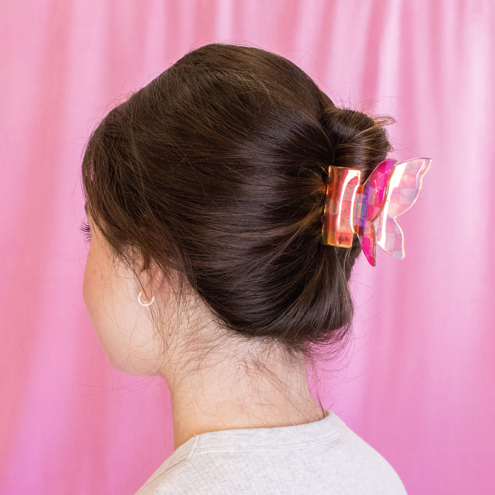 Medium Iridescent Checkered Butterfly Hair Claw Clip - FROG SAC