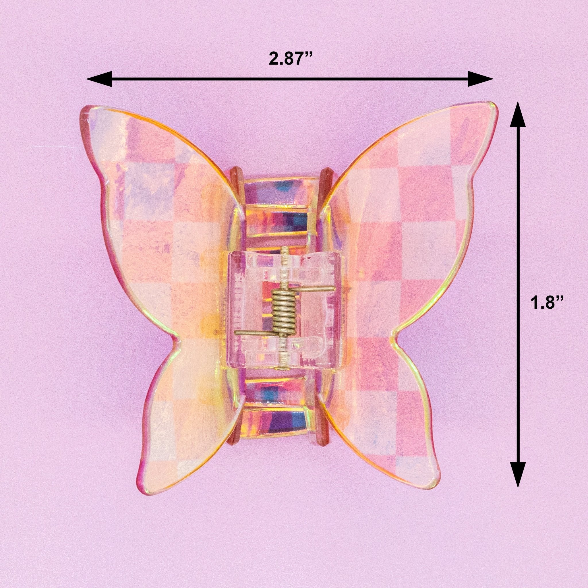 Medium Iridescent Checkered Butterfly Hair Claw Clip - FROG SAC