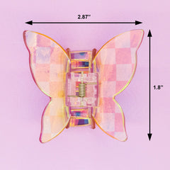 Medium Iridescent Checkered Butterfly Hair Claw Clip - FROG SAC