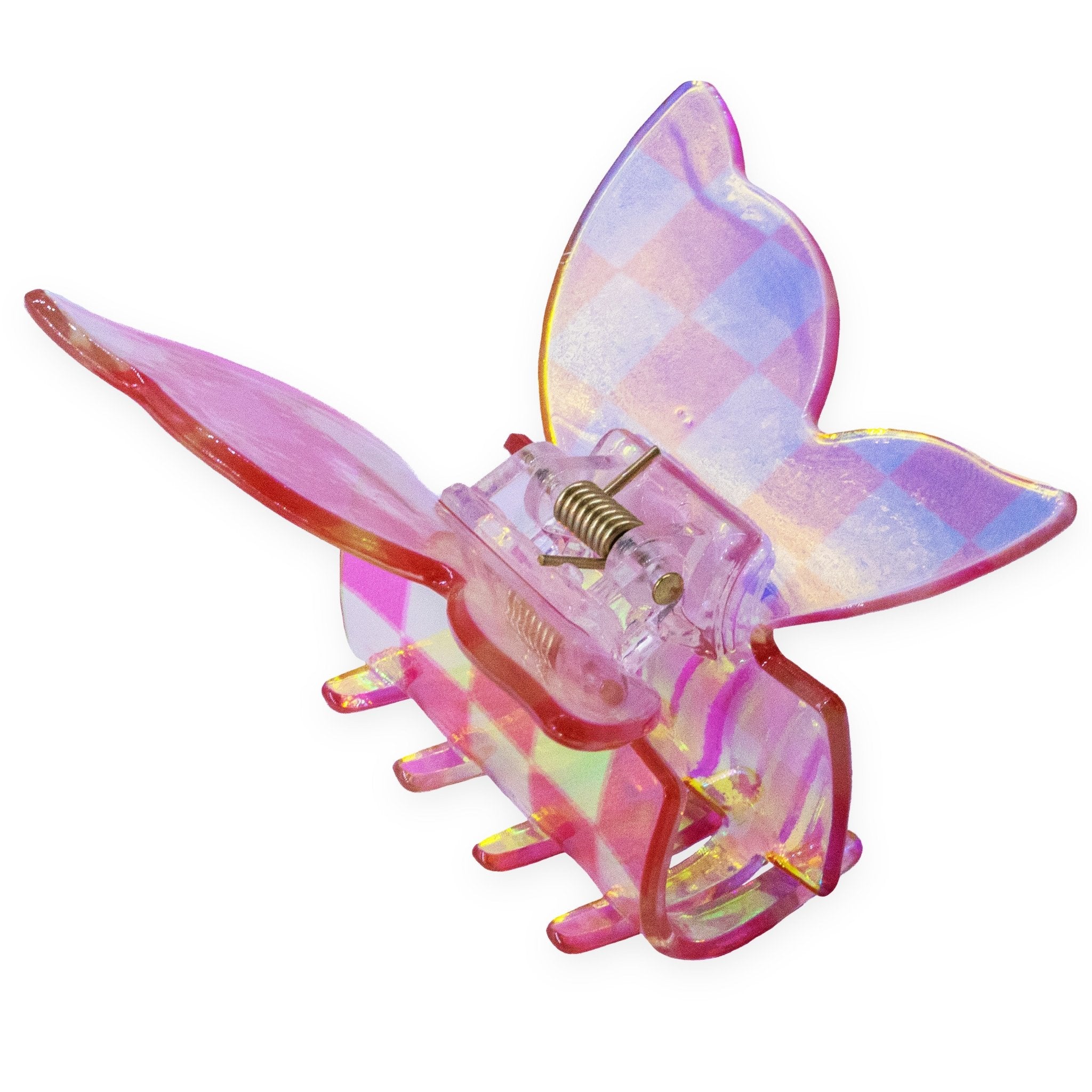 Medium Iridescent Checkered Butterfly Hair Claw Clip - FROG SAC