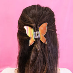 Medium Iridescent Checkered Butterfly Hair Claw - Purple - FROG SAC