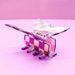 Medium Iridescent Checkered Butterfly Hair Claw - Purple - FROG SAC